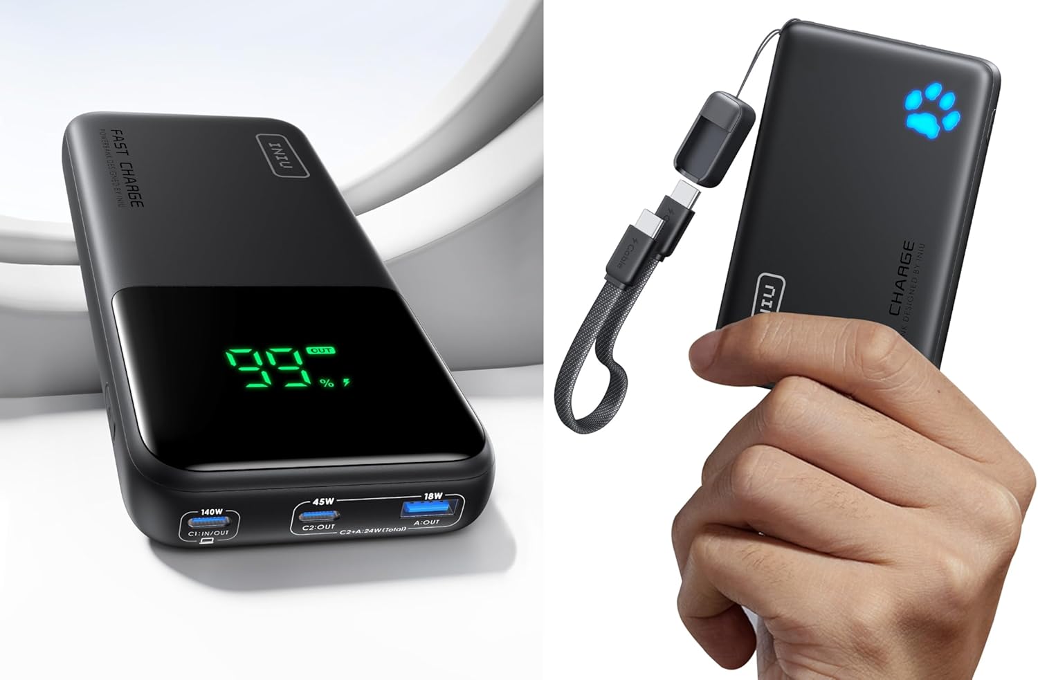 INIU 140W 25000mAh Compact High Capacity Laptop Portable Charger & Ultra Slim 45W 10000mAh Power Bank