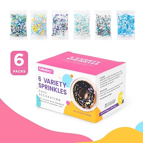 Miniatura 7 de Gránulos para decoración de pasteles, cupcakes, galletas, decoración de helado, 6 paquetes de chispas azules, copos de nieve de invierno, seis