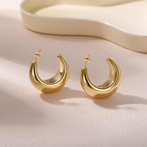 Miniatura 7 de PABBEU WaterDrop Earring Dupes-Chunky Gold Hoop Earrings Lightweight 14k Gold Hoop Earrings Hypoallergenic Gold Thick Hoop Earrings Open Big Chunky