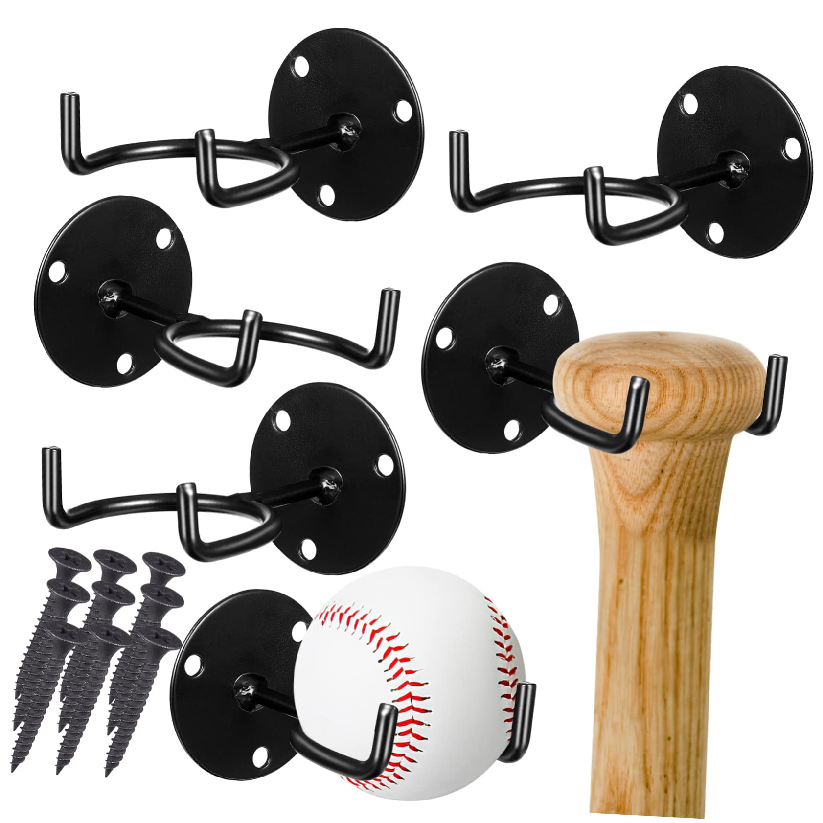 GAROZATION Baseball Bat Holder Wall Mount Racks Set of 6 Display Brackets for Baseball Bats