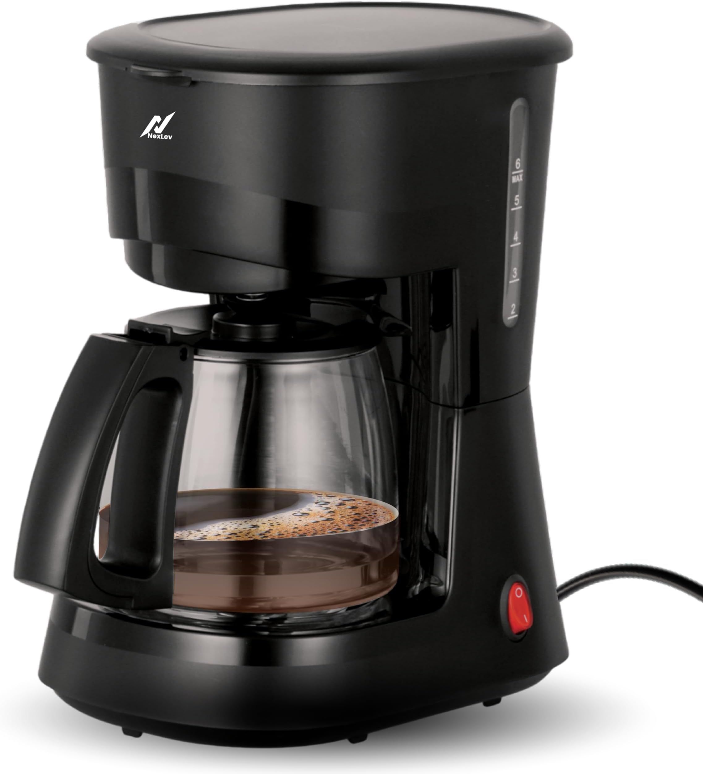 NexLev Drip Coffee Maker |Filter Coffee for Home & Office | 4-6 Cups | Warming Plate|Borosilicate Carafe | Reusable & Washable Filter | Anti Drip | 750 ml | Cone Filter | Water Level Indicator |CF-01