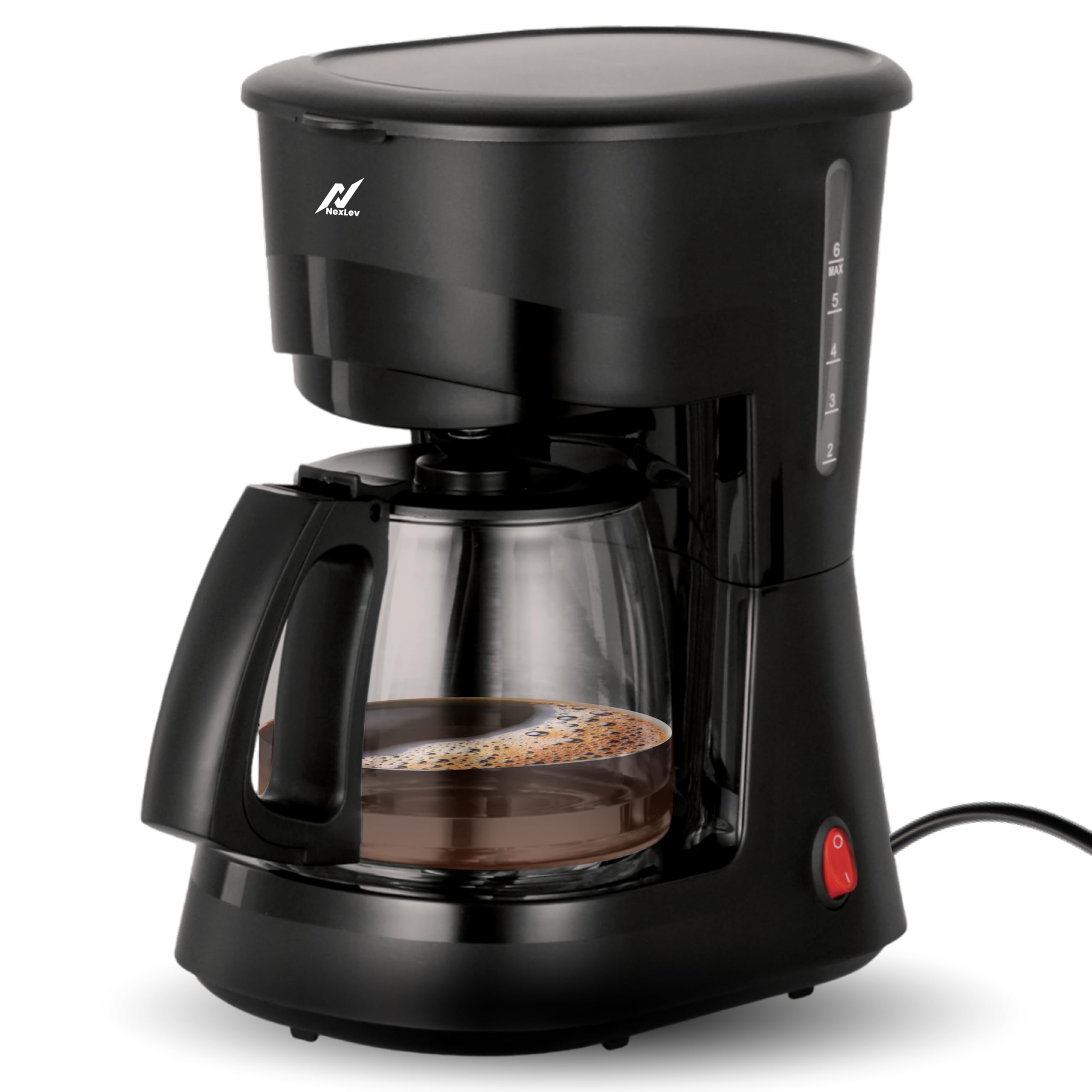 nexlev Drip Coffee Maker |Filter Coffee for Home & Office | 4-6 Cups | Warming Plate|Borosilicate Carafe | Reusable & Washable Filter | Anti Drip | 750 ml | Cone Filter | Water Level Indicator |CF-01