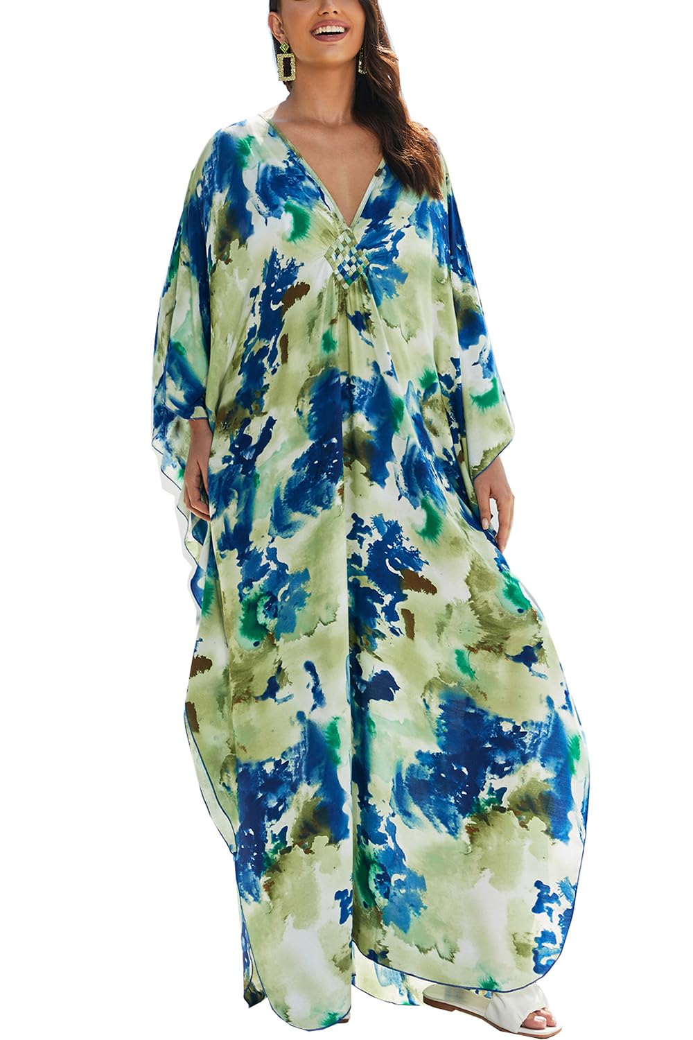 LikeJump Damen Langes Kaftan Nachthemd Geräumige Homewear Übergroße Maxi Kimono Cover Ups Roben
