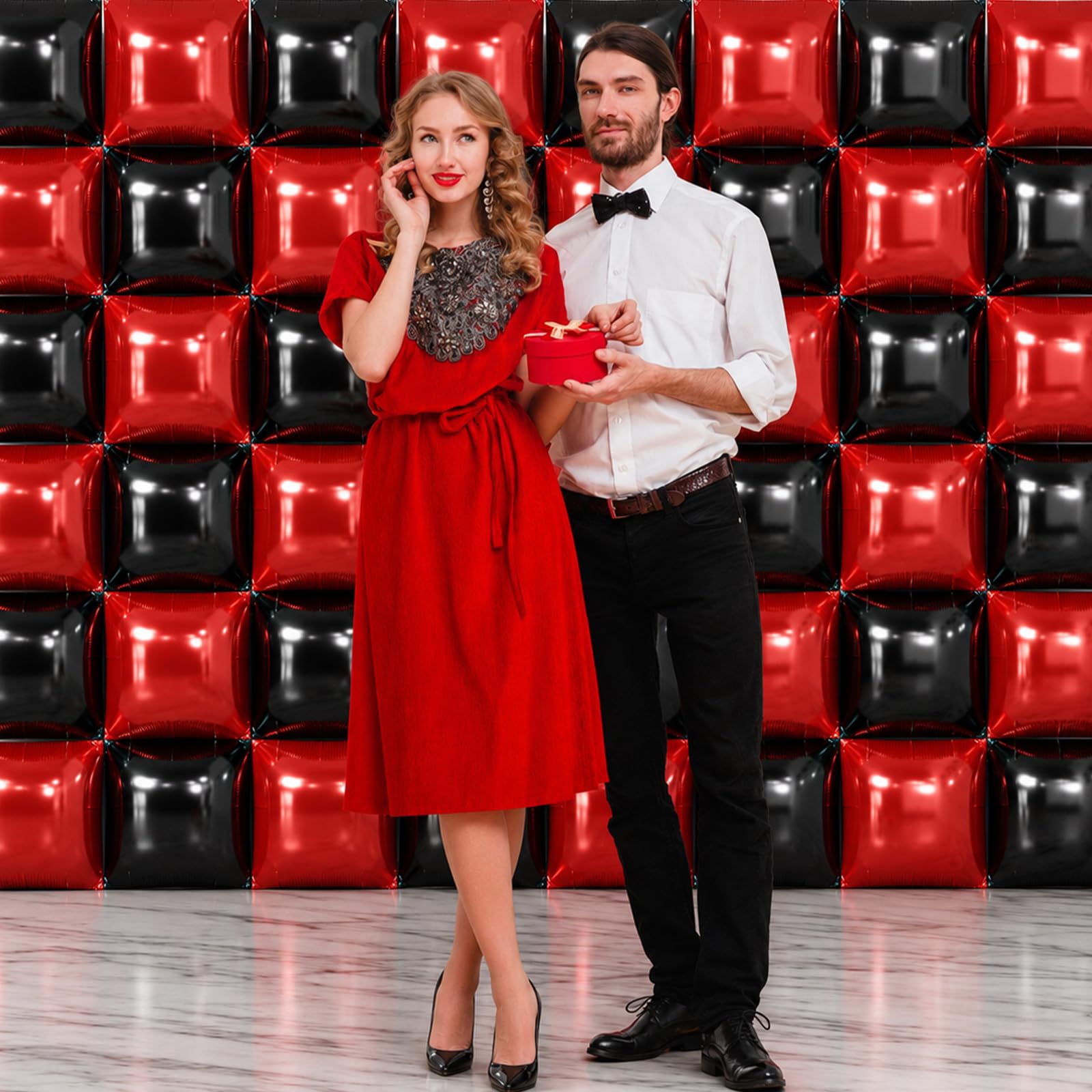 NISOCY 48 globos cuadrados de papel de aluminio rojo y negro para telón de fondo de pared de doble cara, kit de arco de globos rojos y negros para cumpleaños, día de San Valentín, Halloween