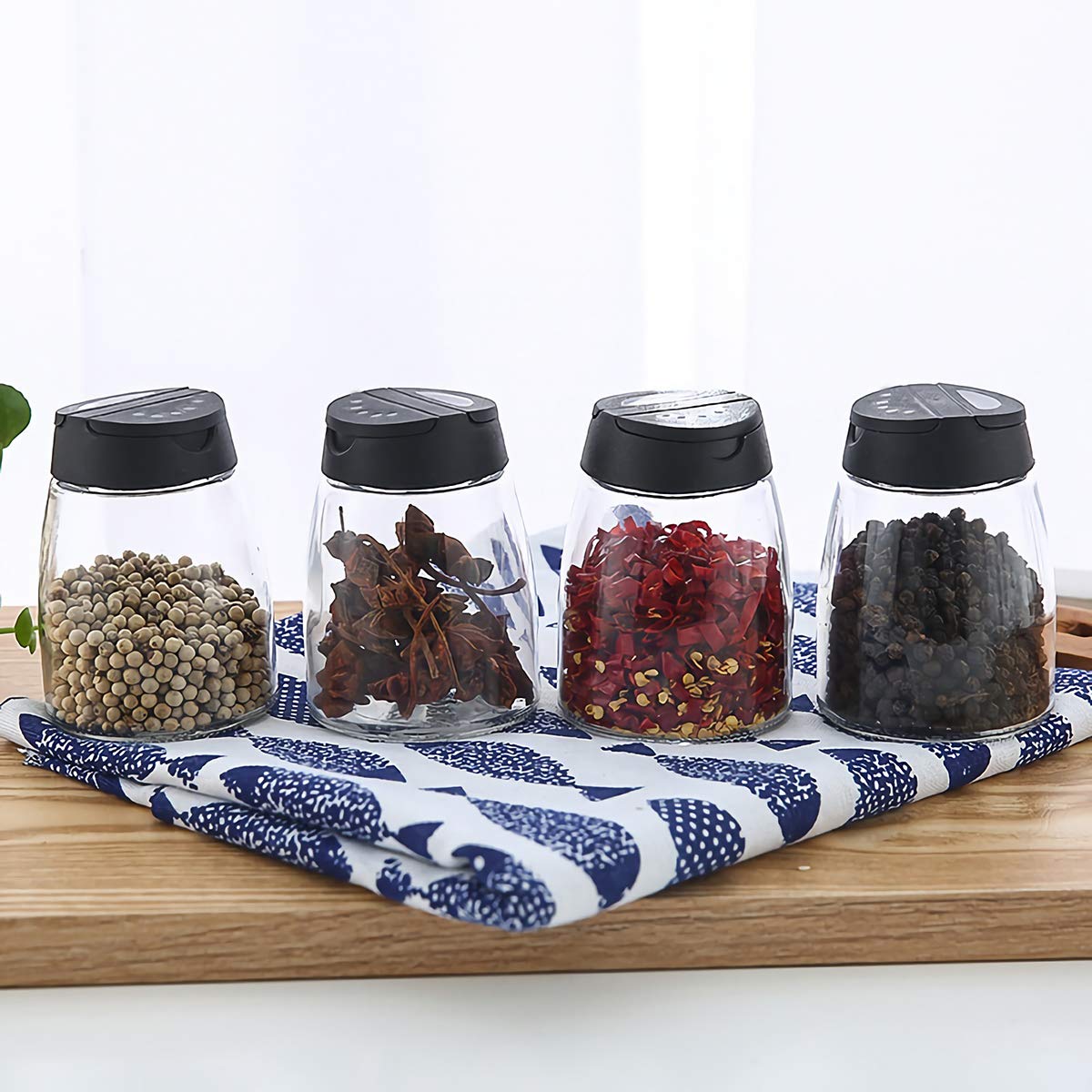 Kingrol 8 Pack Empty Glass Spice Jars with Shaker Pour Lid, 5 oz Spice