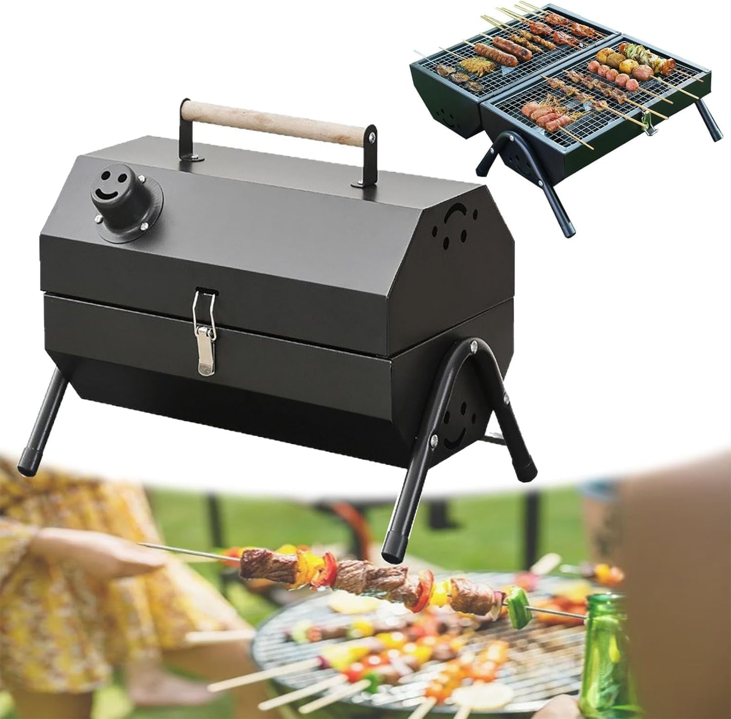 Parrilla portátil de carbón para barbacoa, camping, pícnics, fiestas en el jardín, parrilla de doble cara para cocinar al aire libre