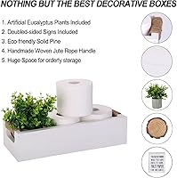 Vista 2 de Caja de decoración de baño, cesta organizadora de papel higiénico con divertido letrero de doble cara y flores artificiales, juego de 3 bandejas