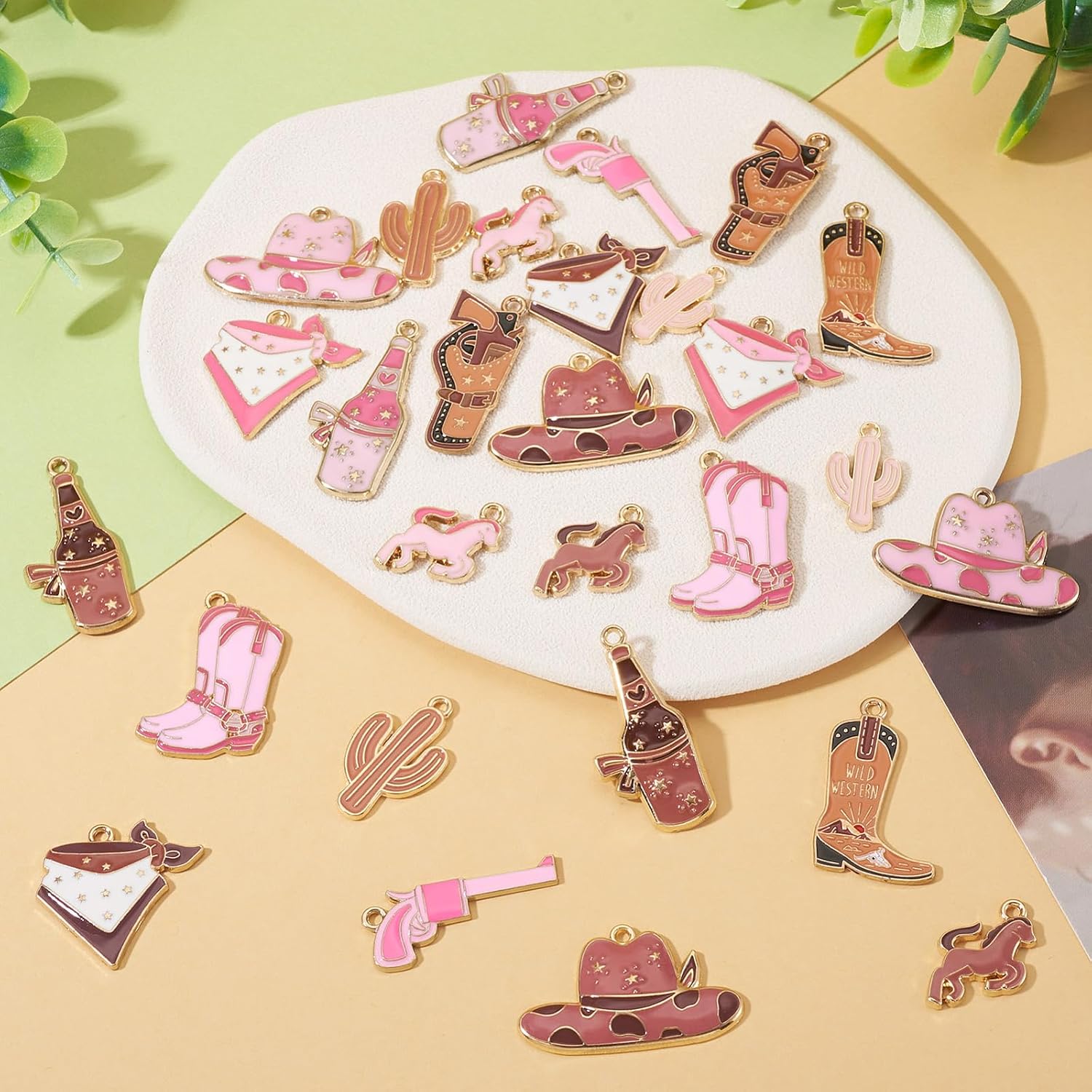 28Pcs West Cowboy Cowgirl Charms for Jewelry Making Alloy Enamel Western Charms Cactus Scarf Boot Horse Hat Metal Dangle Pendants for Bracelet Earrings Keychain Purse Bag Charm Kit - Image 7