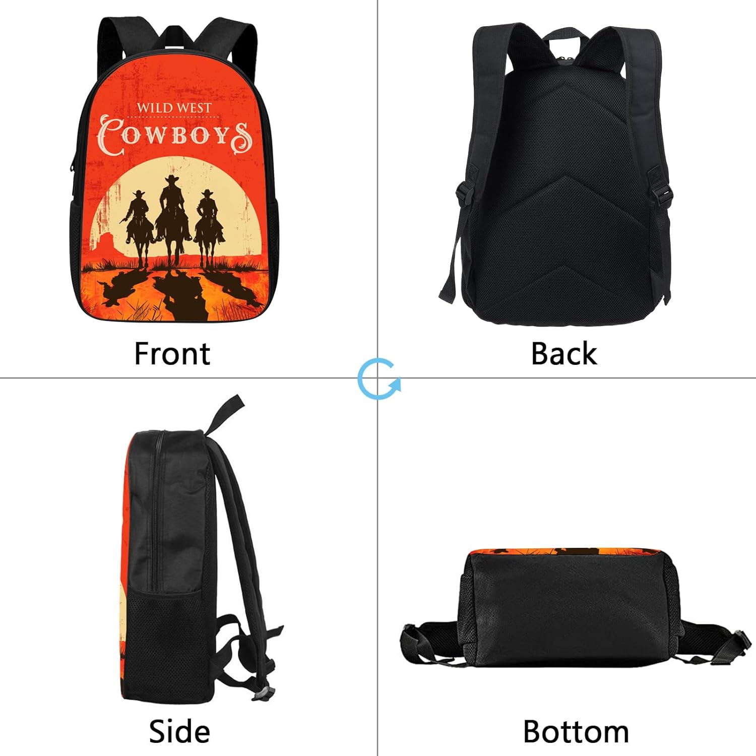 Cowboy Backpack Wild West Cool Cowboys Ride Horses School Backpack for Men Women Teens Kids, Westen Vintage Red Black Shoulders Backpack Outdoor Casual Travel Daypacks, 17 Inches
