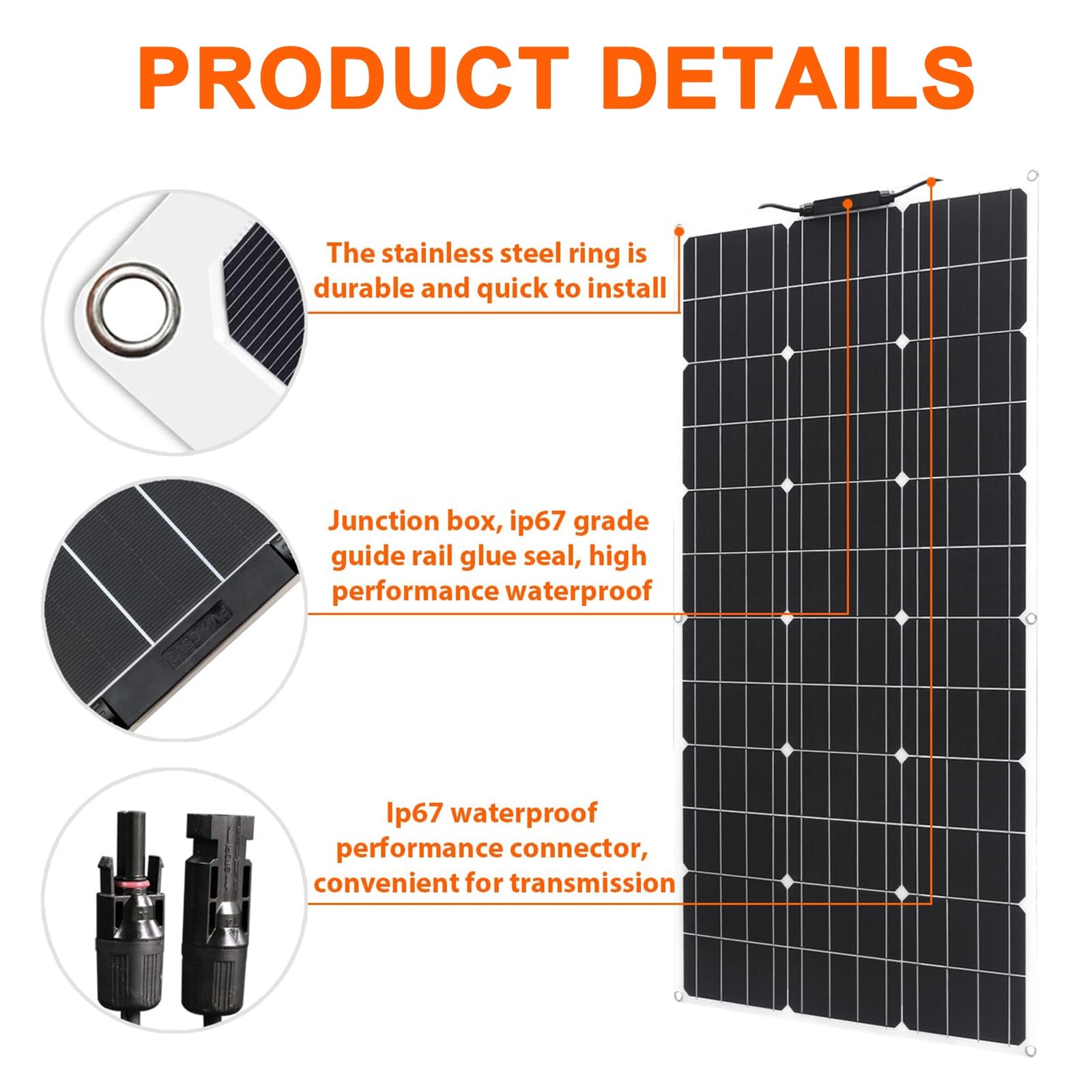 Panel Solar Flexible De 100W, Monocristalino De 18V Con Controlador Solar De 30A, Impermeabilización IP67 Y Módulos Solares De Alta Eficiencia Para Techos, Vehículos Recreativos Y Más