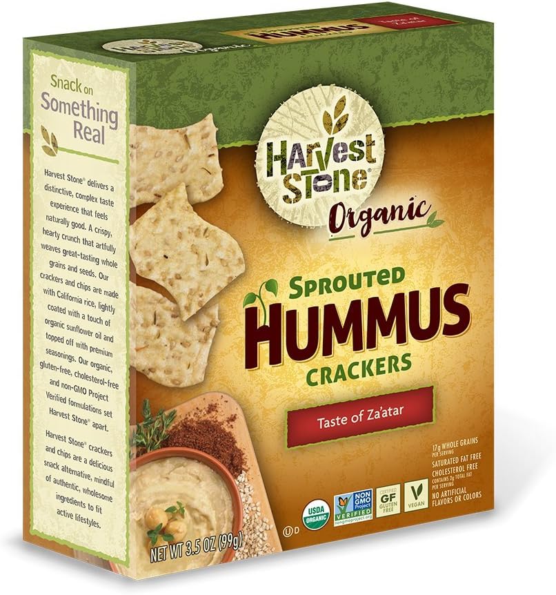 Harvest Stone Sprouted Hummus Crackers, Taste of Za'atar, 3.5 oz (Pack of 1), Non-GMO Project Verified, Certified Gluten and Cholesterol FreeUSDA Organic and Vegan, by TH Foods