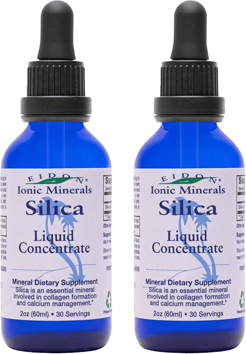 Eidon Liquid Silica Mineral Concentrate - Silica Supplement for Hair, Skin, and Nails, Supplement Drops to Support Collagen Production & Hair Loss for Women & Men, Helps Manage Calcium - 2 oz, 2 Pack