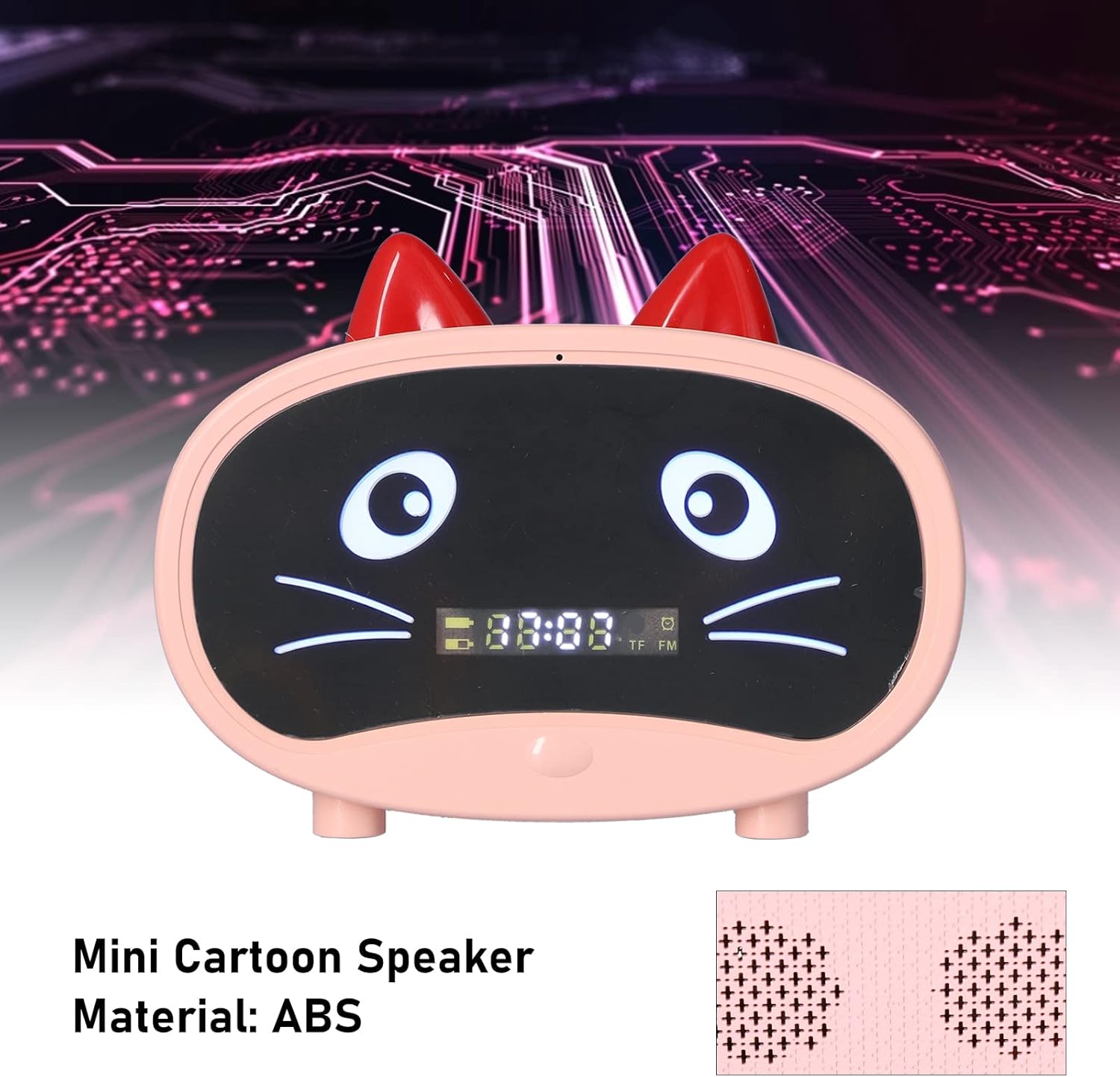 Mini Cartoon Speaker with Dual Alarm Clocks, Multifunctional Cute Cat Ear Design for Bedroom Office Green/2257(Light Red)