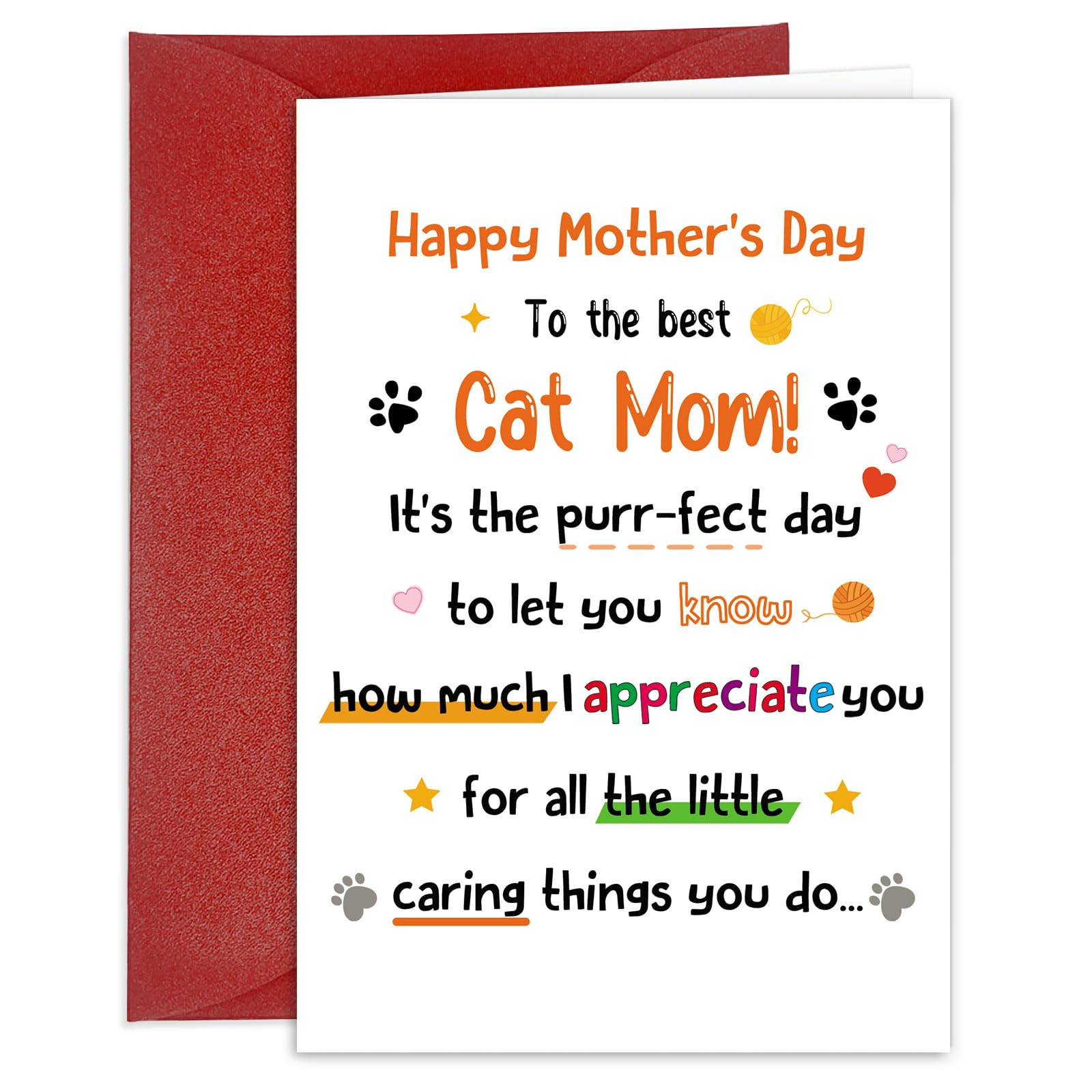HEYINSHEN Cat Mom Mothers Day Card Happy Mother's Day Card From Cats Cute Mother’s Day Cards with Envelope for Pet Lover Greeting Cards Gift Ideas for
