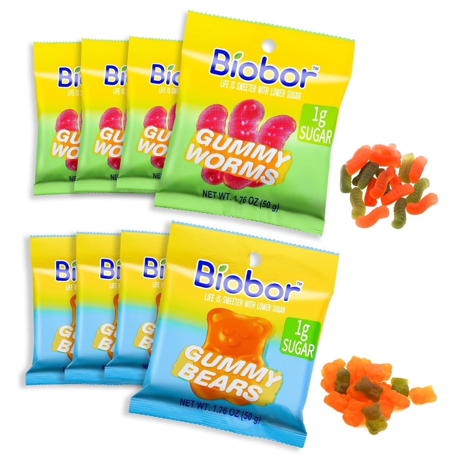 Biobor Low Sugar Gummy Candy, Gummy Bears and Worms Keto