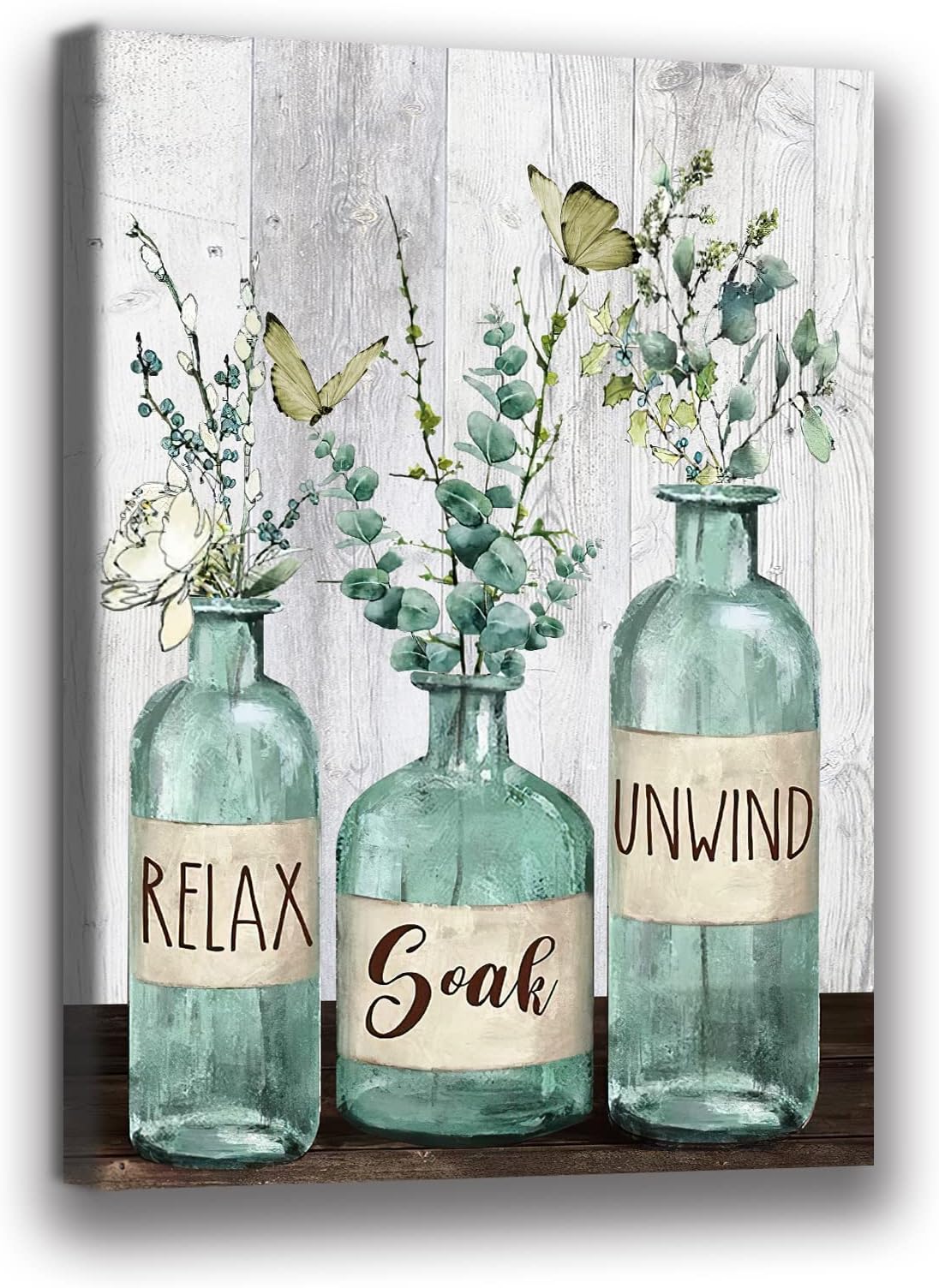 Bathroom Wall Art Rustic Farmhouse Wall Decor Country Flowers Painting Relax Soak Unwind Poster Canvas Wall Art Prints Pictures for Bedroom Living Room Home Decor Unframed
