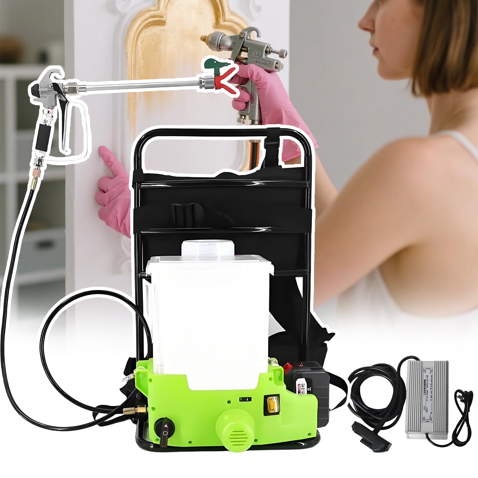 Pistola Pulverizadora Inalámbrica Alta Presión Paredes, Pulverizadora Mochila Tolva 5 L Y 500 W, con 6 Velocidades Una Cobertura Máxima Y Completa, Teñir Muebles Y Paredes W/PowerCord