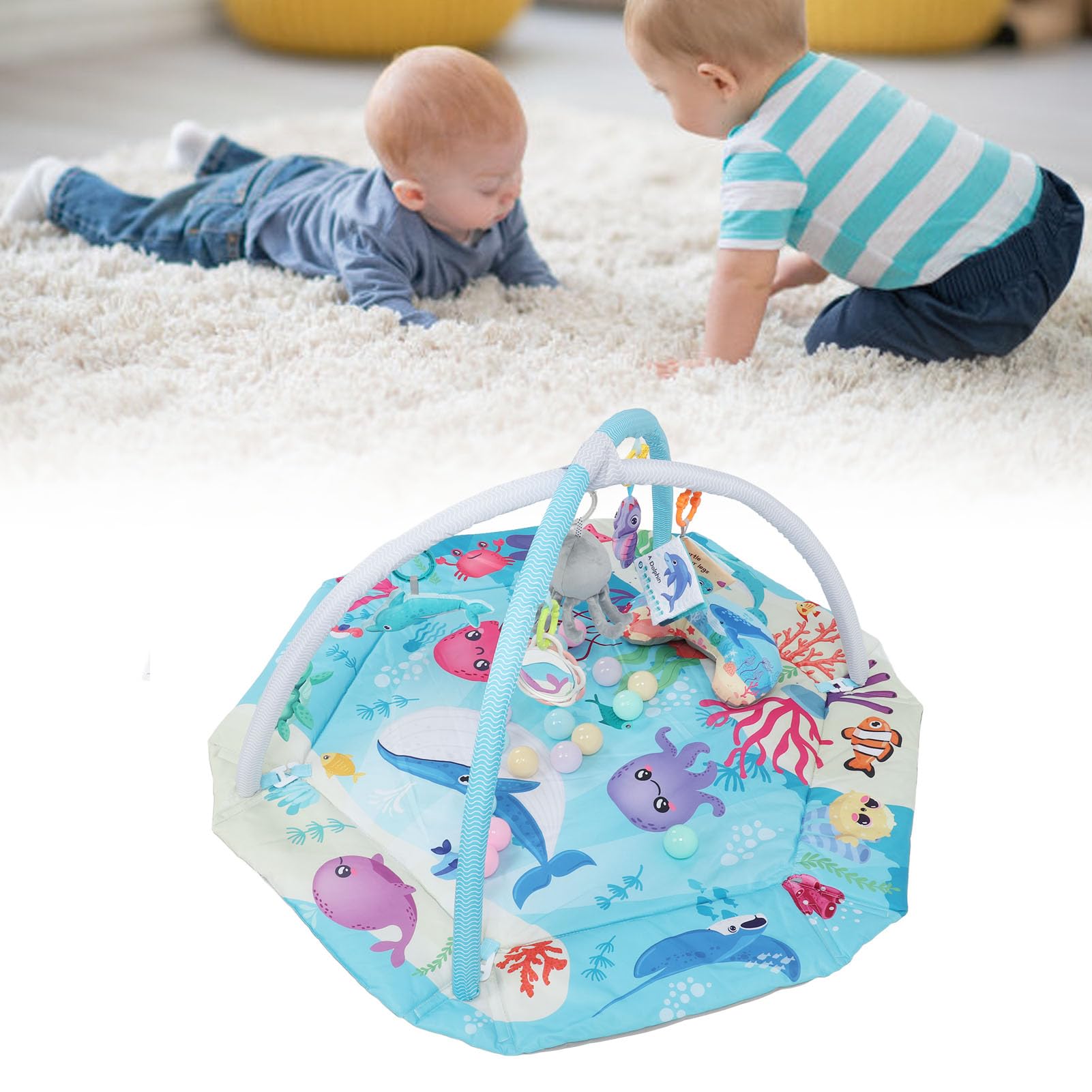 EMUKOEP Tappetino da Gioco per Neonati Tappetino da Gioco Multifunzionale per Palestra per Bambini Promuove Lo Sviluppo Facile da Pulire per Gattonare Giocando in Blu