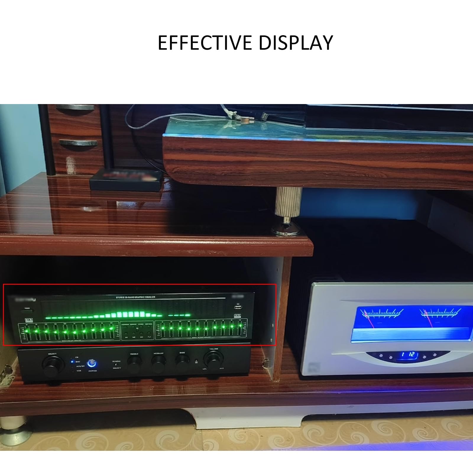 Ecualizador Digital de 31 Bandas, Ecualizador gráfico estéreo de Audio Digital con Control Remoto y Cable de Audio, reducción automática de Ruido, analizador de espectros de música LED(Green)