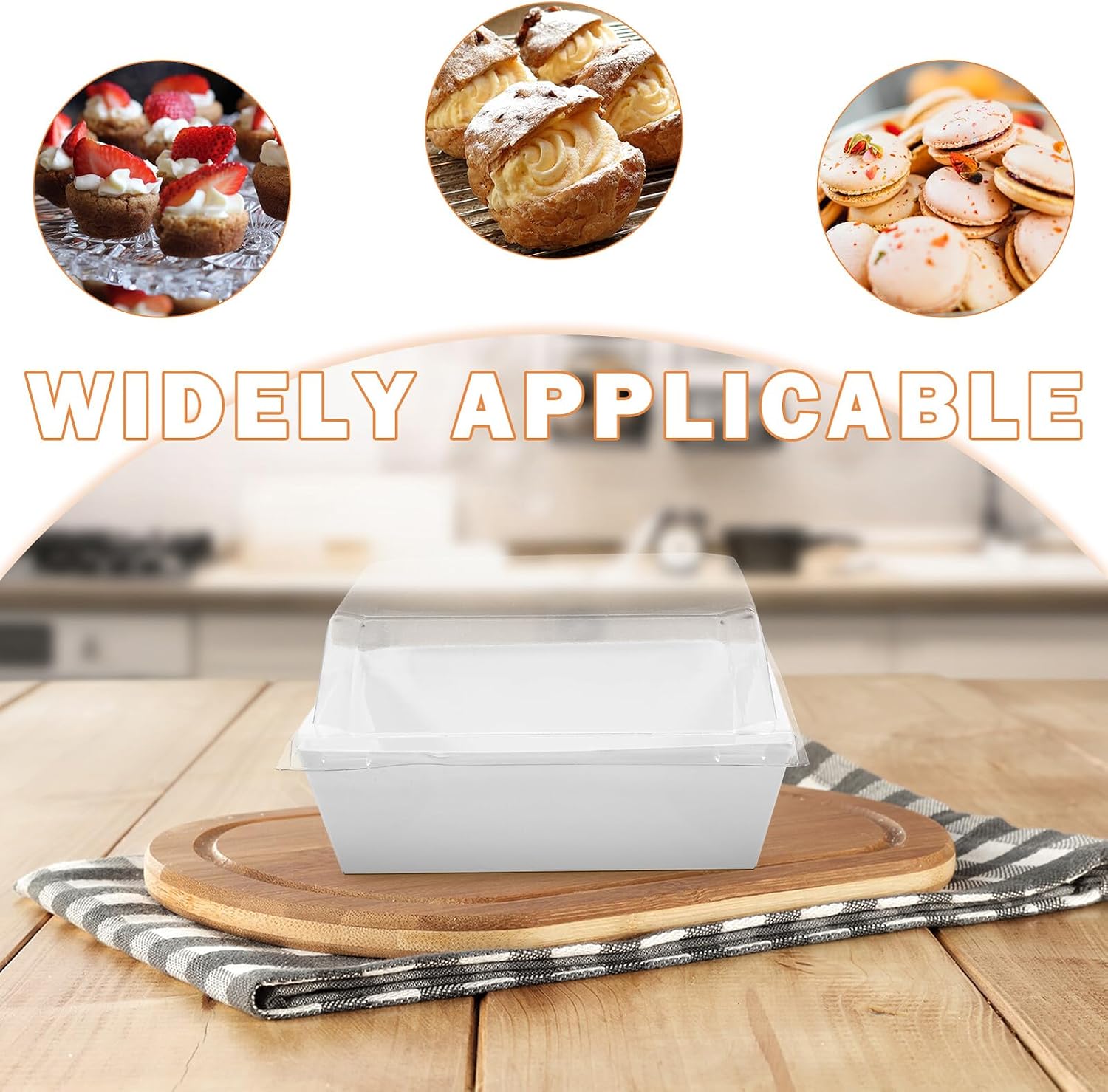 50pcs Medium White Food Storage Containers with Anti-fog Lids, Thickened Bakery Takeout Boxes for Cakes, Cupcakes, Desserts, and Sliced Pastries