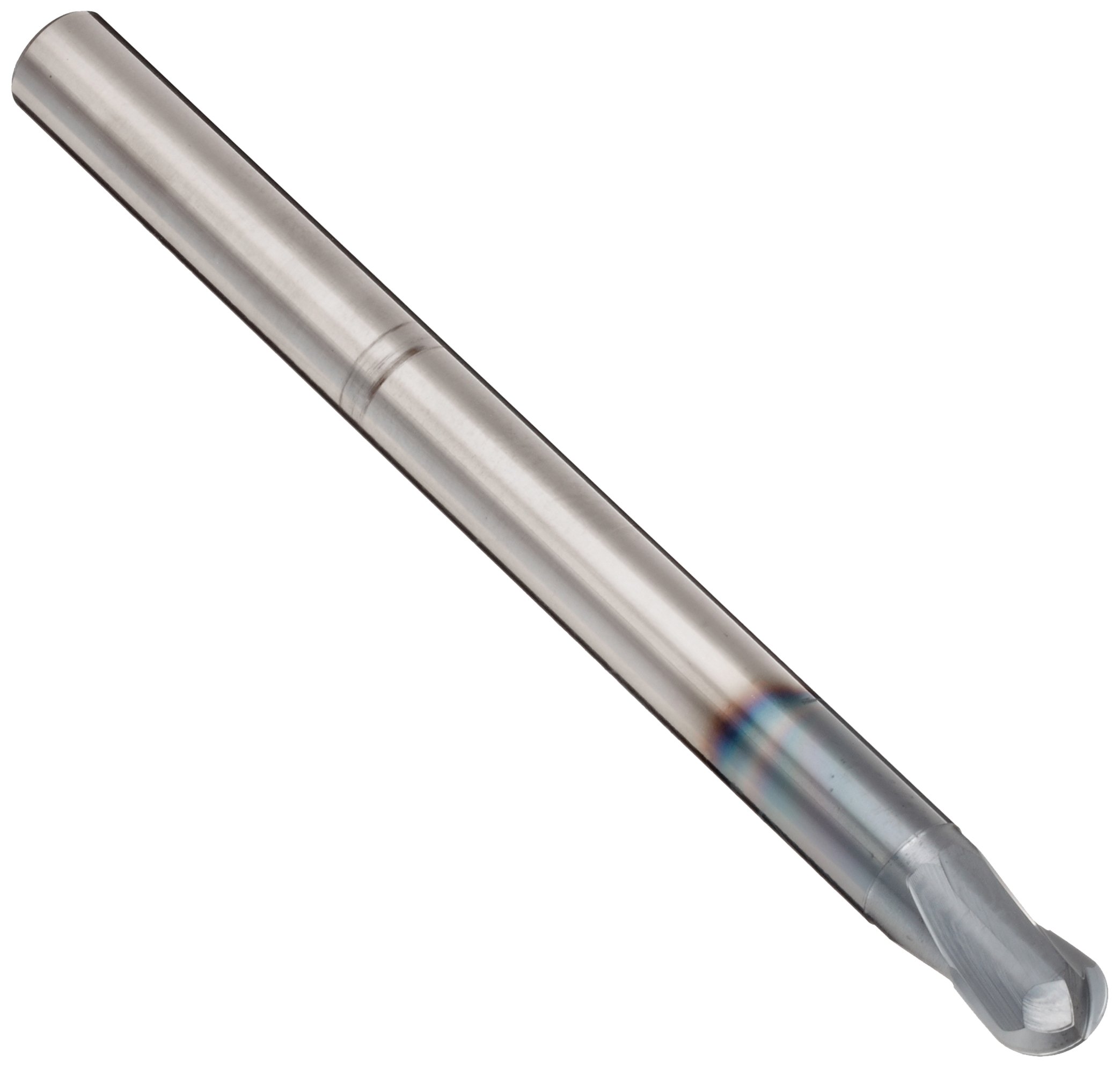 Melin Tool HMG-M-M-B Carbide Ball Nose End Mill, Metric, nACo Monolayer Finish, Roughing Cut, 15 Deg Helix, 2 Flutes, 89mm Overall Length, 6mm Cutting Diameter, 6mm Shank Diameter