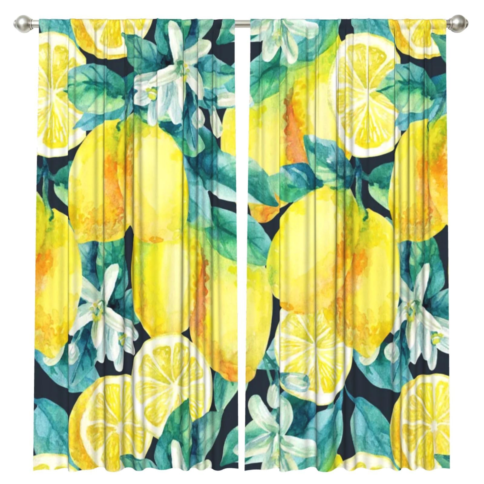 InOmak Fresh Fruit Yellow Lemon Limes, 2 Panels Window Curtains 52 x 84 Inch Blackout Curtains for Living Room Bedroom