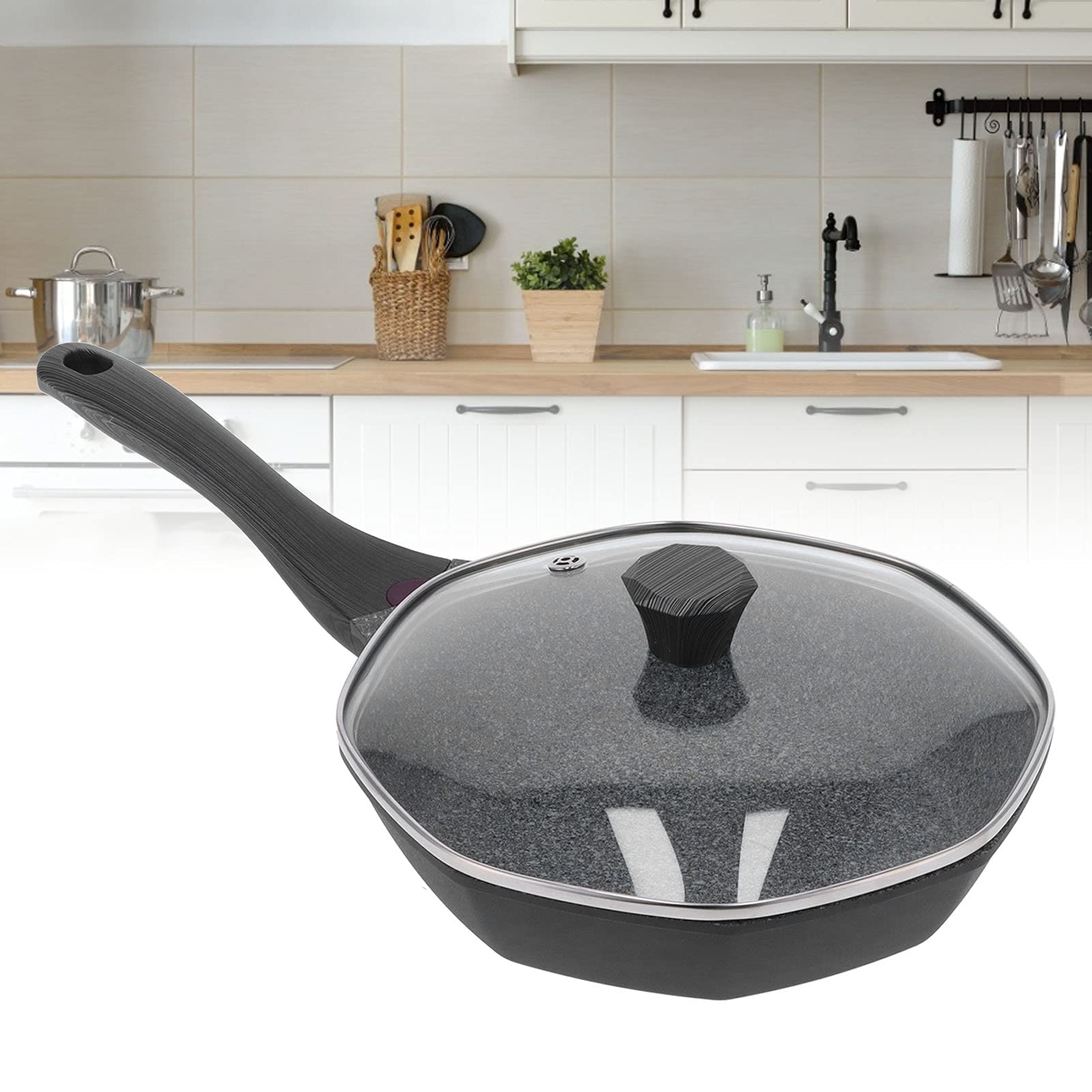 Cocoarm Ośmiokątna Patelnia Patelnia z powłoką nieprzywierającą 32 Cm Podstawa ze Stopu 12,6 Cala Odlew Ciśnieniowy Grube Dno Szybkie, Równomierne Ogrzewanie dla Indukcyjnej Gazowej Elektrycznej