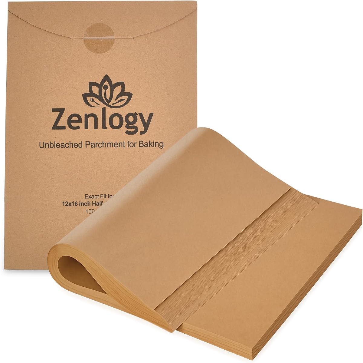 Papel pergamino de 12 x 16, 100 hojas, precortado, se adapta a moldes de media hoja | Sin blanquear, antiadherente, resistente al calor hasta 450 °F, para hornear y asar, certificado Kosher