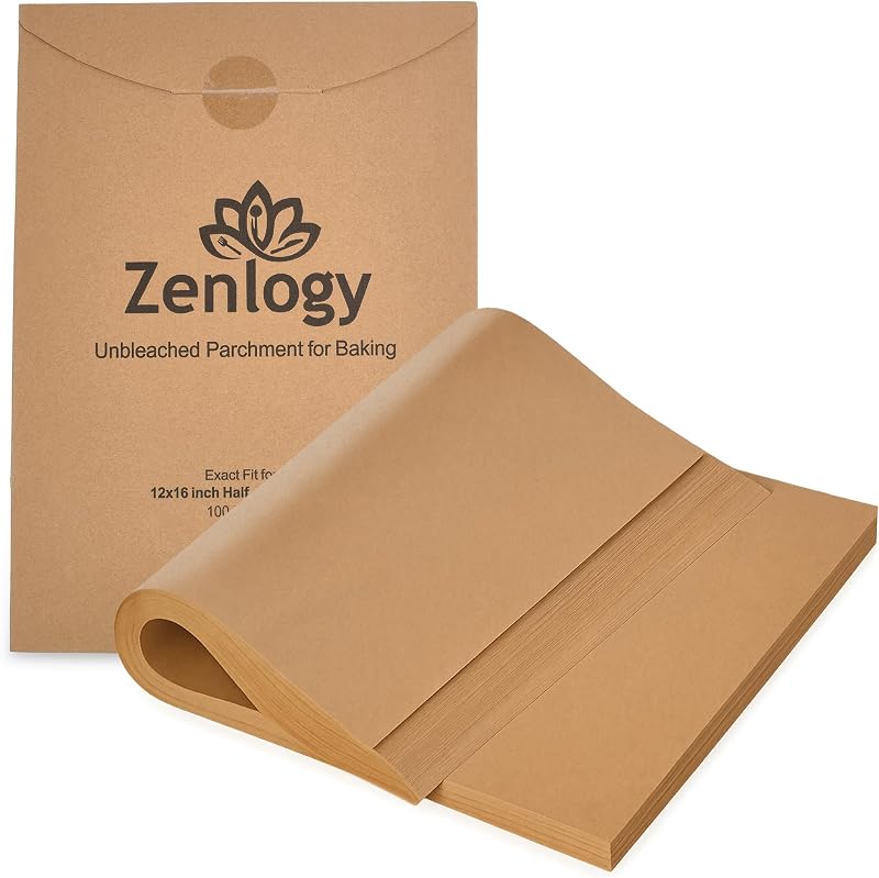 Papel pergamino de 12 x 16, 100 hojas, precortado, se adapta a moldes de media hoja | Sin blanquear, antiadherente, resistente al calor hasta 450 °F, para hornear y asar, certificado Kosher