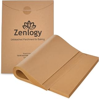 Zenlogy Parchment Paper Sheets 12x16 (100 sheets) for Baking - Unbleached Chlorine-free High Heat Non-Stick Pre-Cut Parchment Paper for Half Sheet Pans