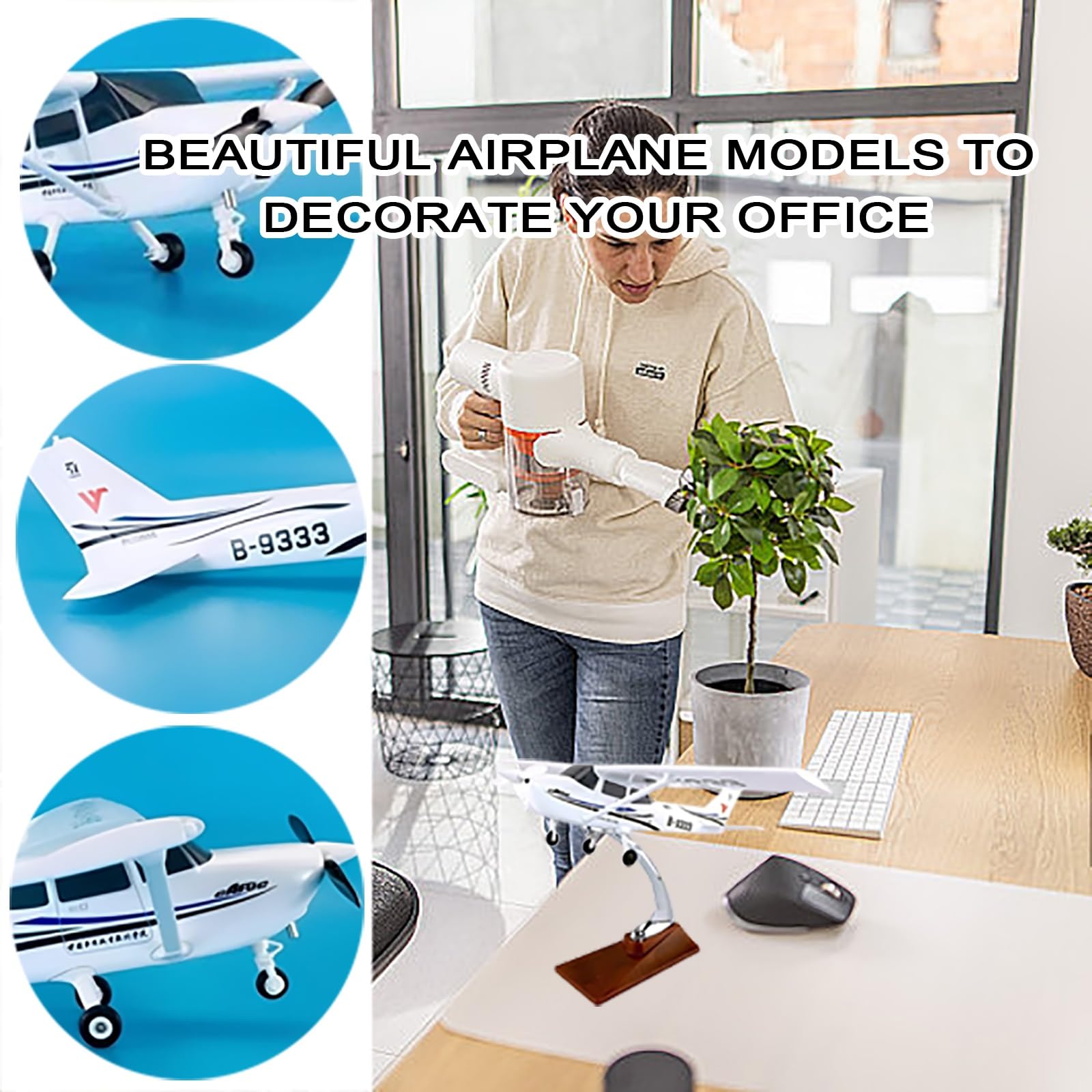 Modello aereo statico Cessna 172 in scala 1:30 lega resina con supporto espositivo staccabili ruote espositore tavolo collezione for adulti appassionati aviazione