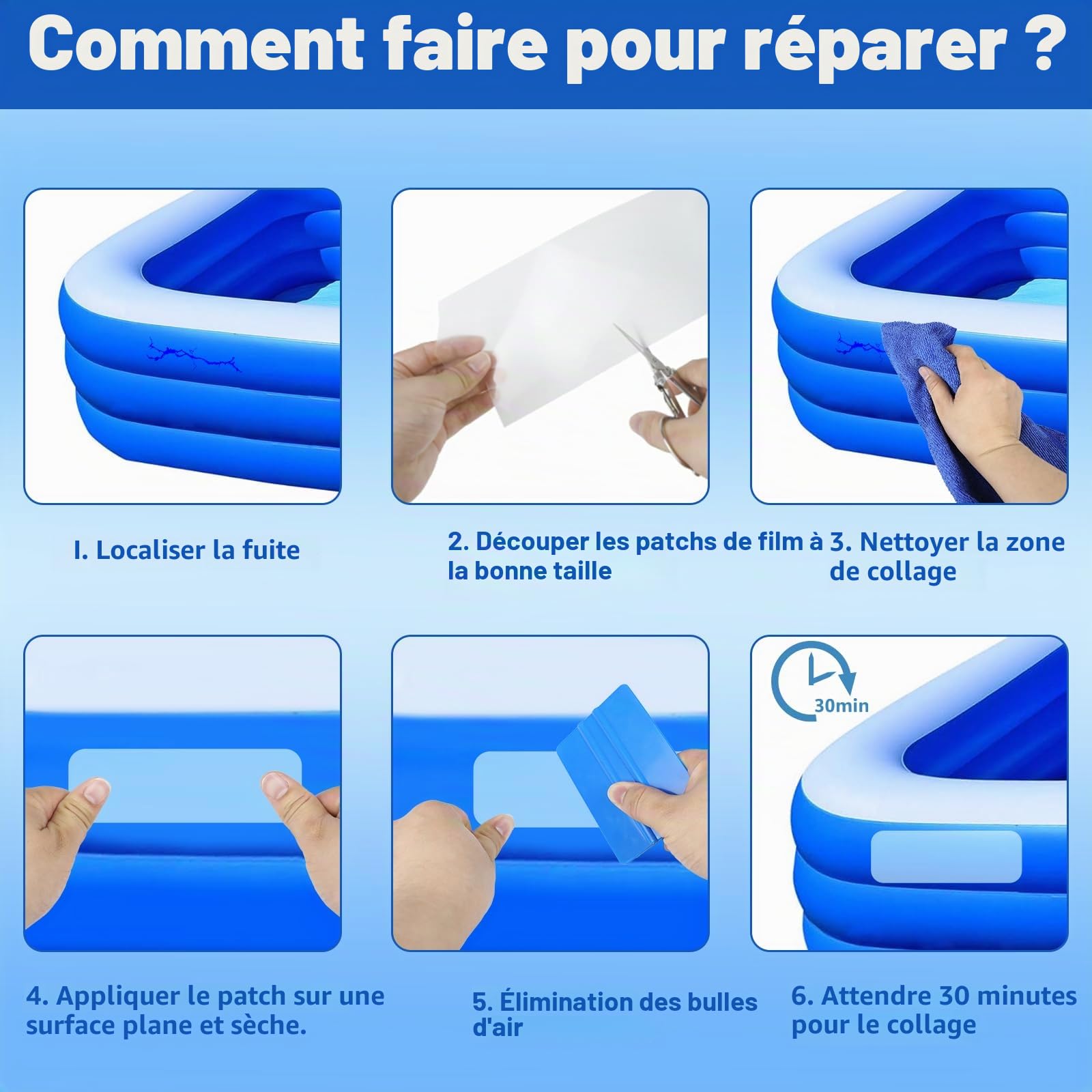 Nepfaivy Kit Réparation Piscine - Rustine PVC 10 x 150 cm, Ruban Adhésif pour Piscine Gonflable Spa