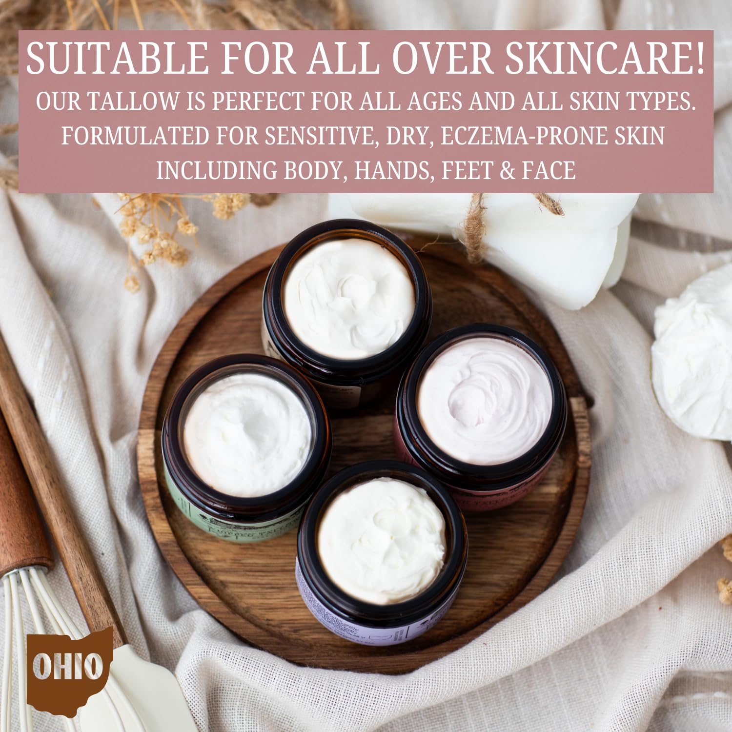 Rose-infused 100% Grass-Fed Whipped Tallow Balm-Organic Raw Manuka Honey & Organic Jojoba Oil, Rosehip Oil, Face and Body Moisturizer for Dry, Sensitive Skin, Eczema (Honey Rose)