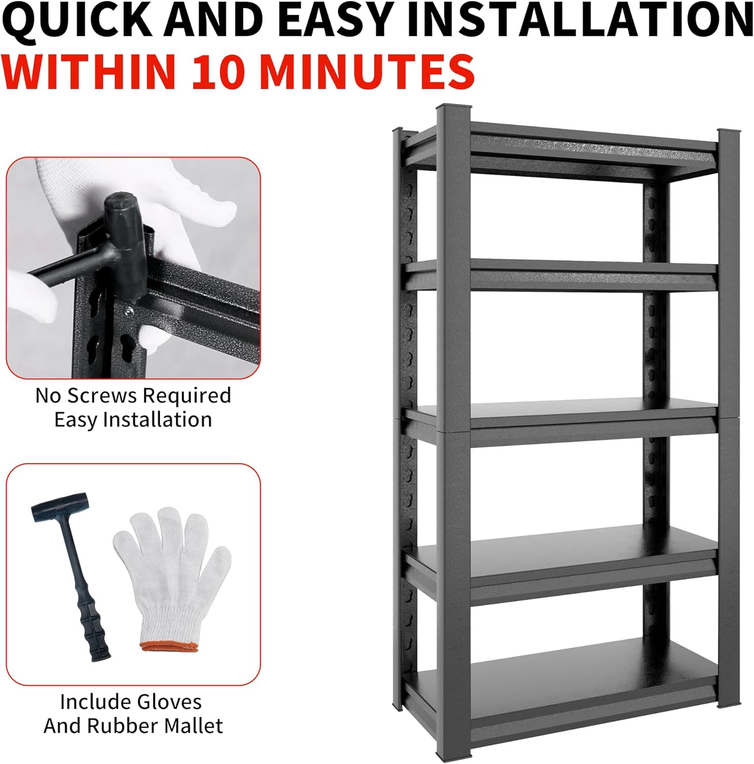 72" H Garage Shelving 2500LBS Heavy Duty Storage Shelves Adjustable 5 Tier Metal Shelves for Storage Garage Industrial Shelving Utility Racks,16" D*36" W*72" H,Black