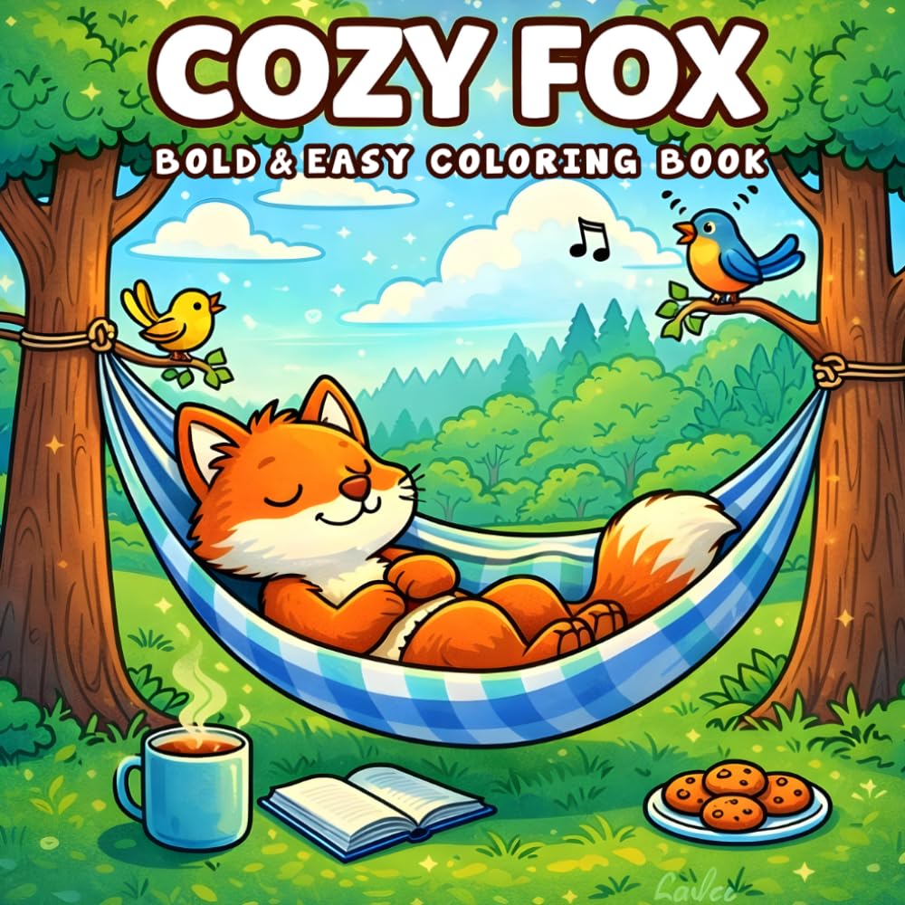 Cozy Fox: Coloring Book for Adults and Kids, Bold and Easy, Simple and Big Designs for Relaxation Featuring Cute Fox