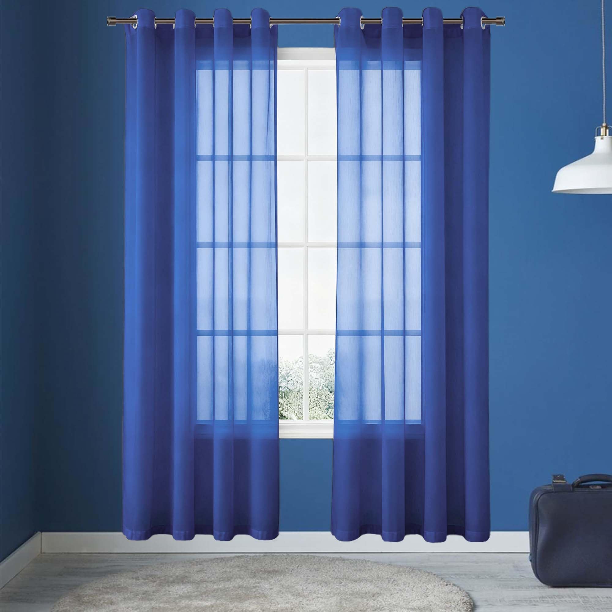 Voilage bleu foncé 130x275 cm | Rideau transparent salon