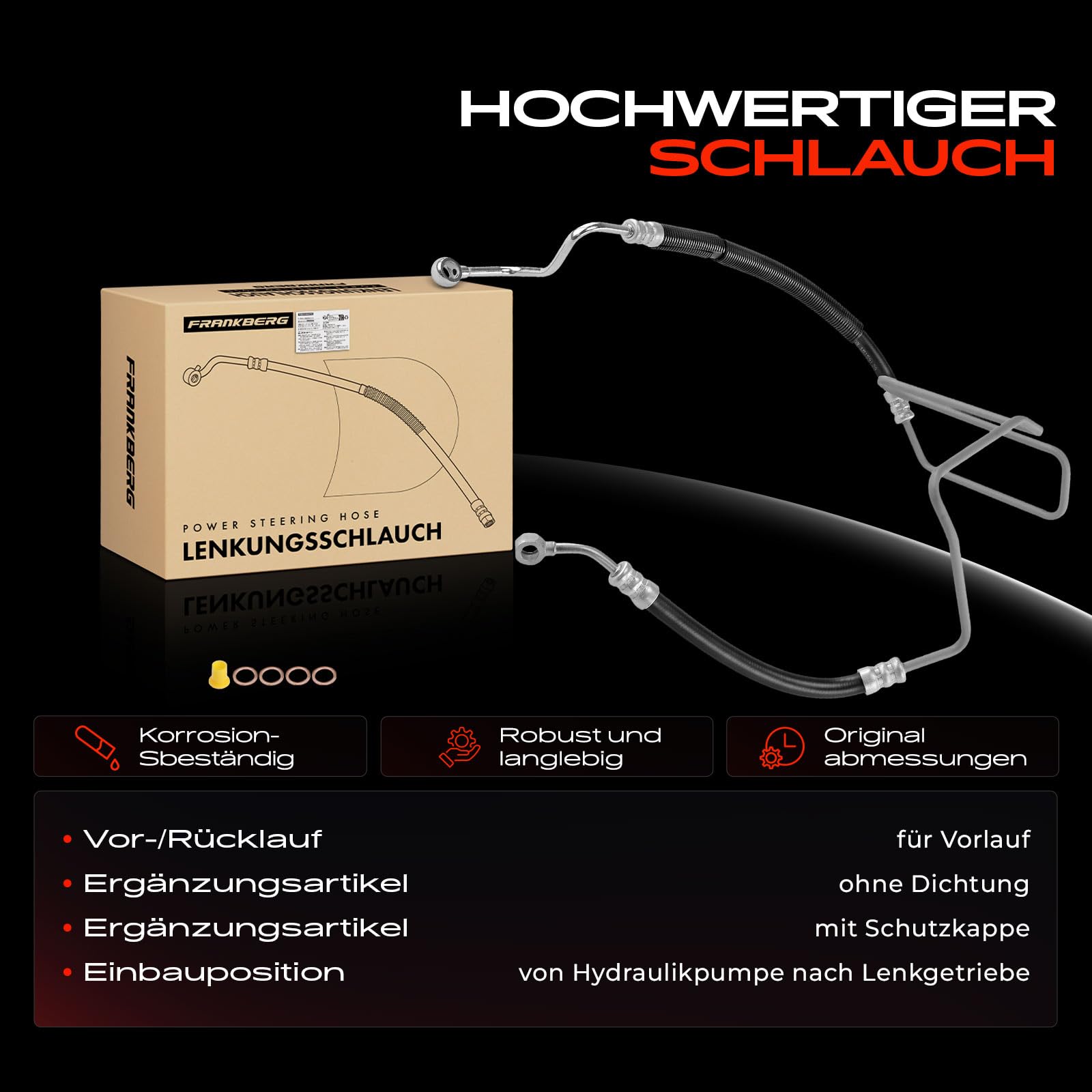 Frankberg Servolenkung Schlauch mit Dichtung Länge 2044mm Kompatibel 900 II 2.0L 2.3L Benzin 1993-1998