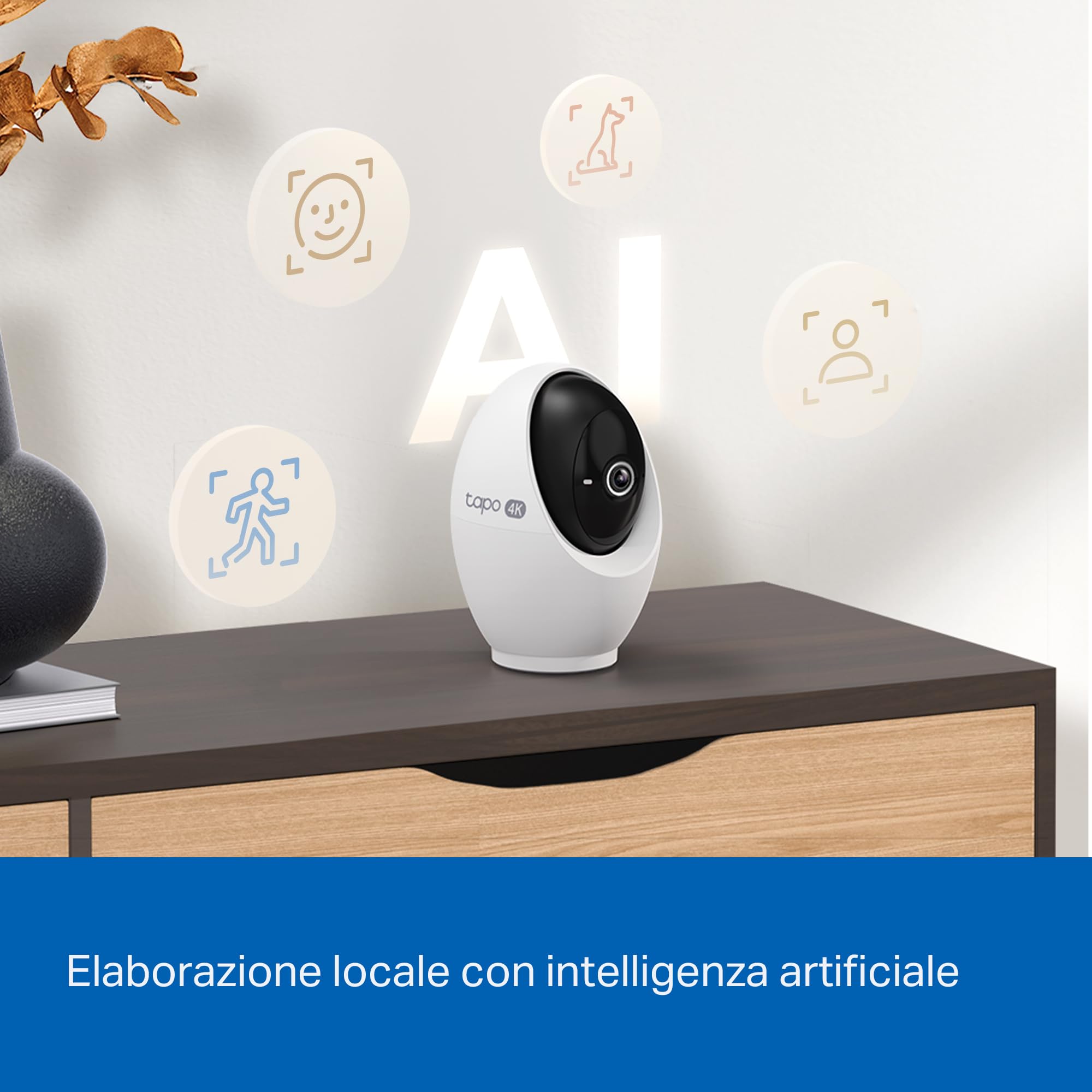 Tapo C260 4K 8MP Telecamera WiFi Interno, Rilevazione e Notifiche Smart AI, Riconoscimento Facciale, Visione Notturna Migliorata, Compatibile con Alexa, Modalità Avanzata di Privacy, Block Zones