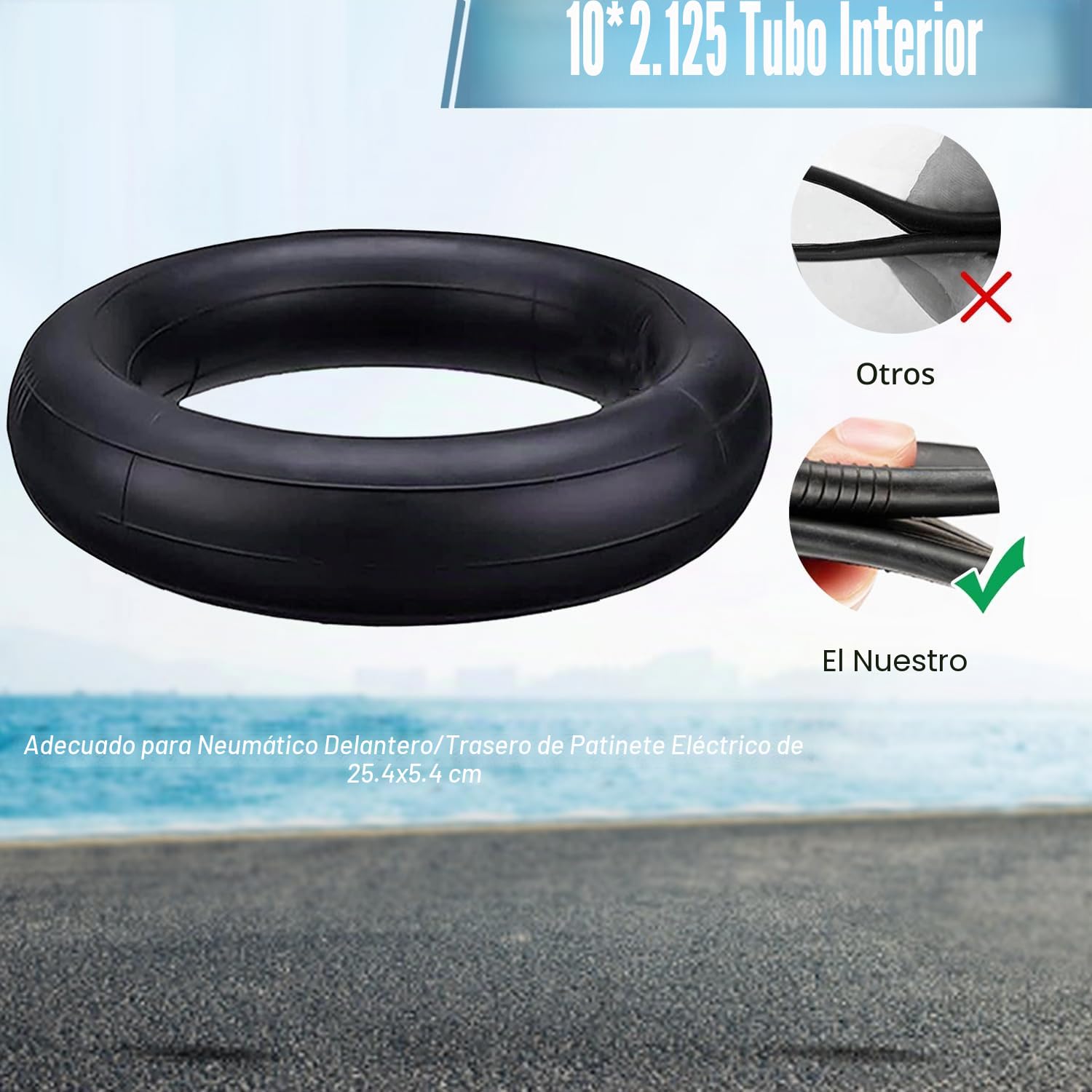 OUXI Neumático de 10 pulgadas con tubo de 10 x 2.125 0°, ángulo de válvula antideslizante, para scooter eléctrico o scooter eléctrico, neumáticos de goma con 3 herramientas de montaje