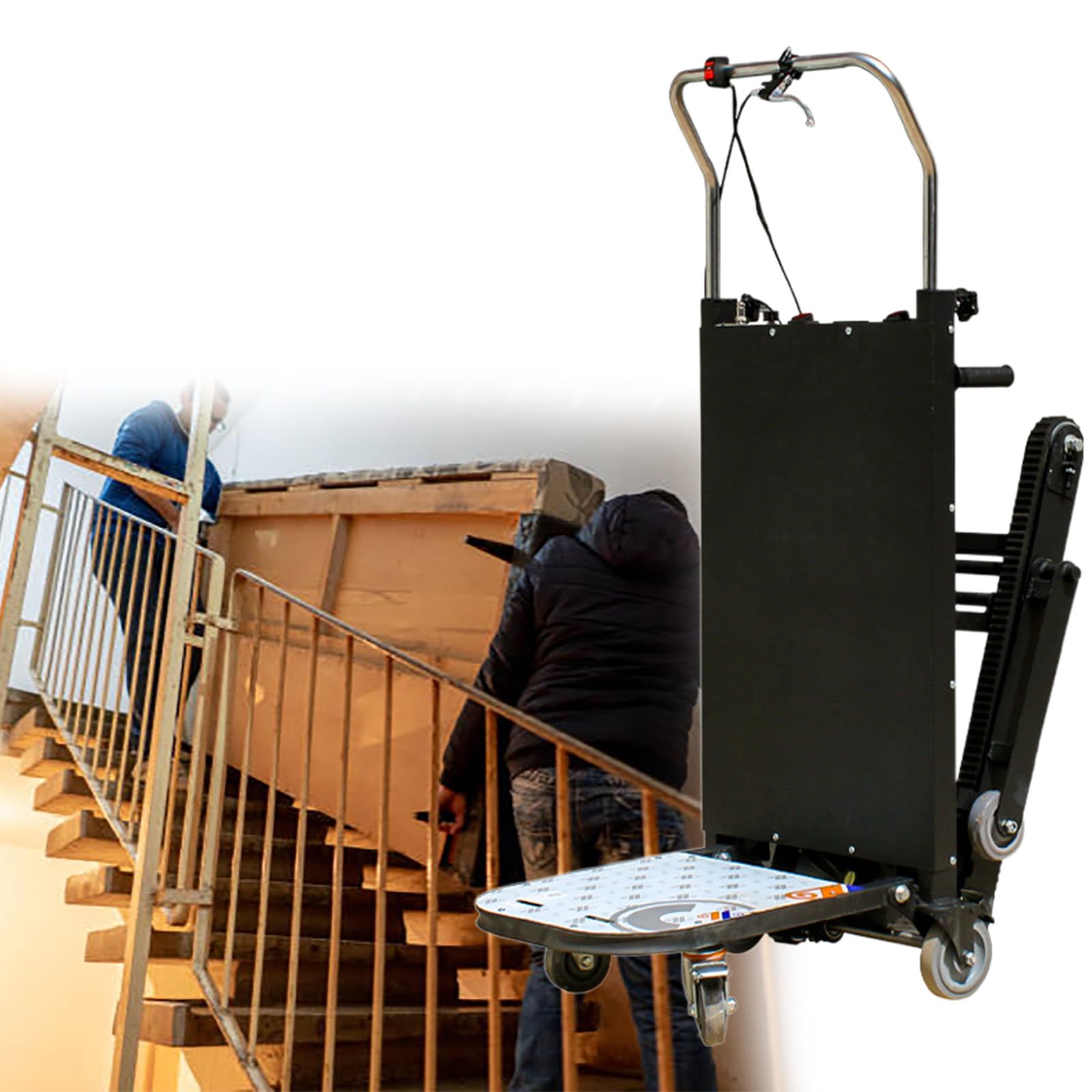 Electric Stair Climbing Forklift, 1100 LB Capacity Heavy Duty Forklift for Effortless Heavy Objects Transporting Stairs for Logistics Warehouse