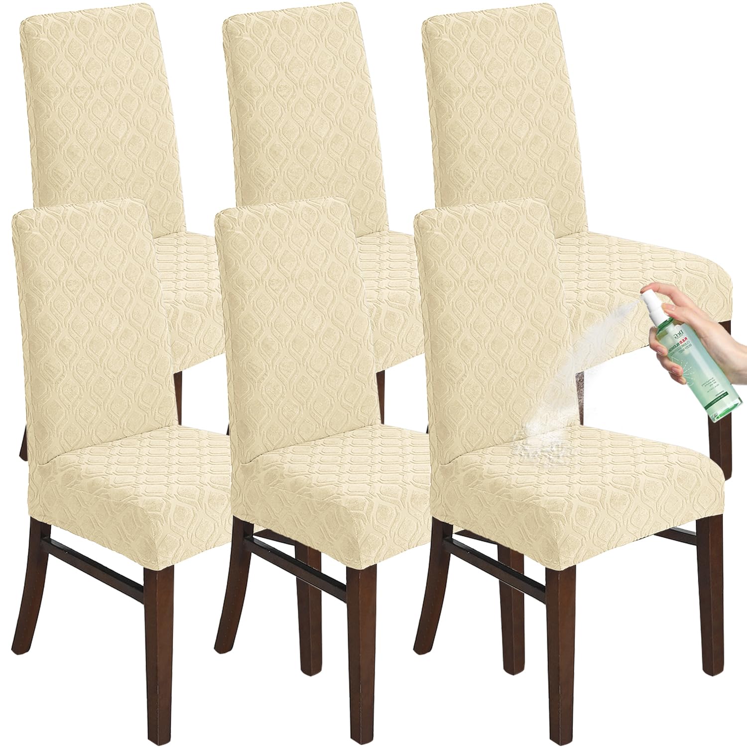KELUINA Chair Covers for Dining Room Set of 6, Stretch Jacquard Dining Chair Slipcover Covers, Removable Washable Waterproof Chair Covers