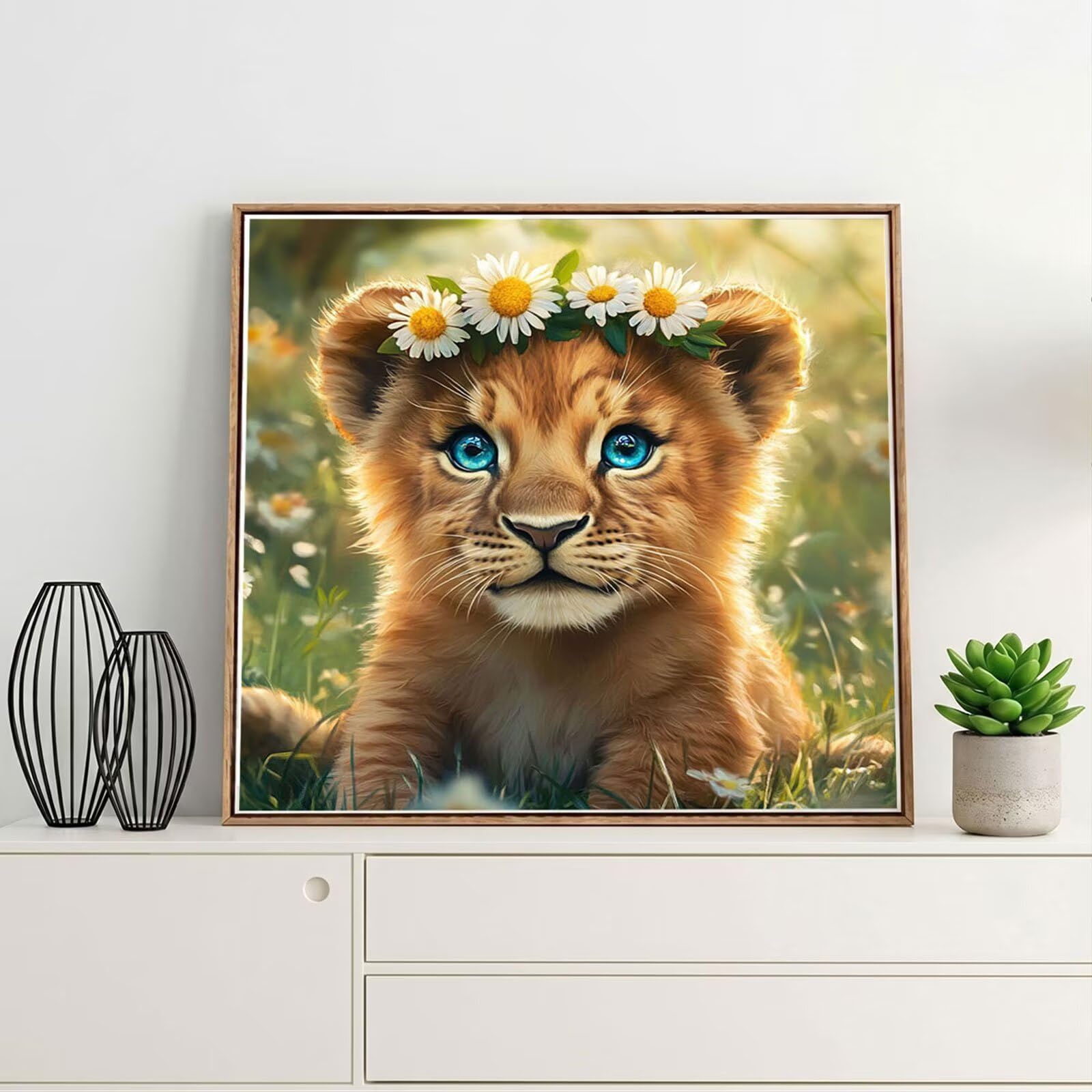 Kit de Pintura de Diamantes para Principiantes y Adultos, León, Mosaico de Punto de Cruz con Diamantes de Resina, Manualidades DIY Creativas para Regalo, Decorativo de Pared 100x100cm Animal FX#1138