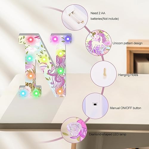 Miniatura 3 de Letras iluminadas, letras LED de marquesina con purpurina, letras del alfabeto iluminadas con 18 diamantes que cambian de color con control remoto