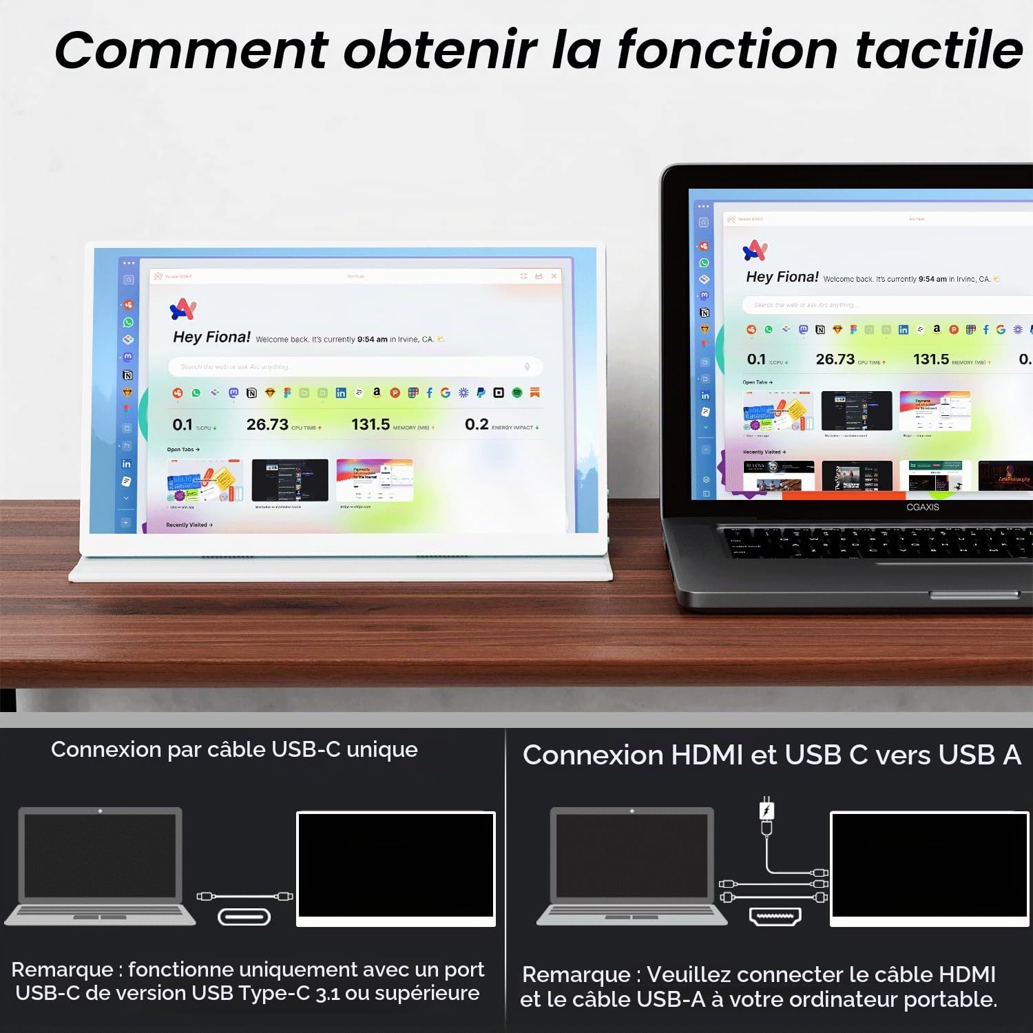 15,6 Pouces Moniteur Portable Tactile, Écran PC 1920x1080 IPS FHD
