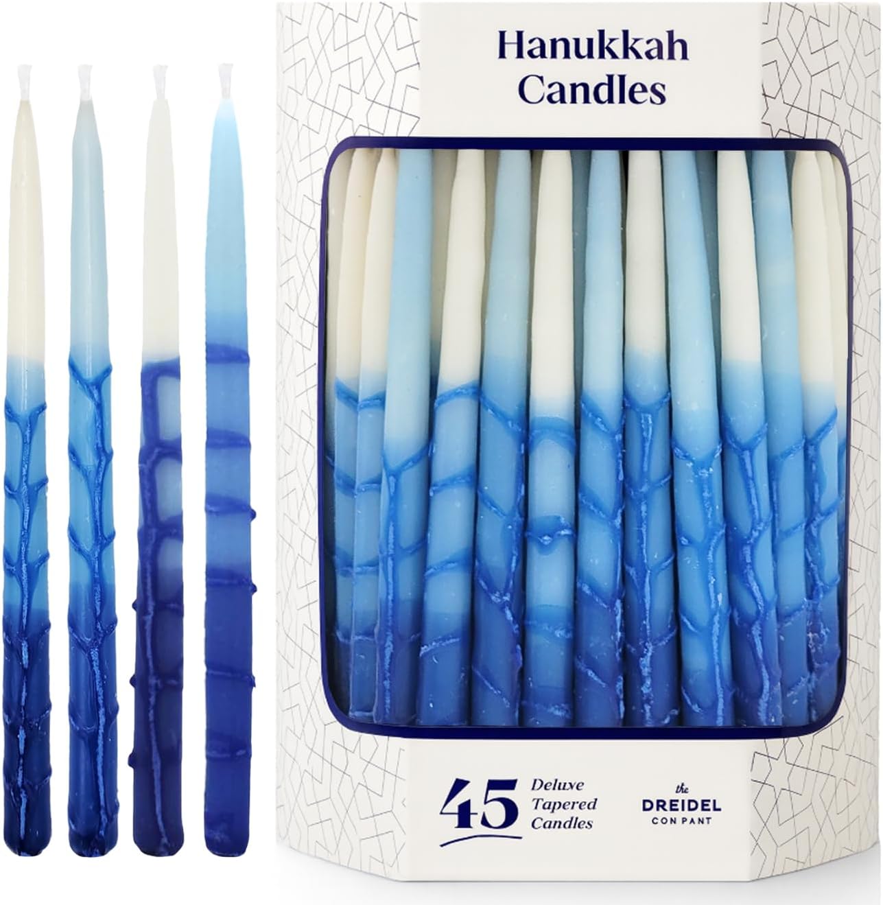 Dripless Deluxe Tapered Pastel Blue and White Hanukkah Menorah Candles for All 8 Nights of Chanuka (10-Pack)