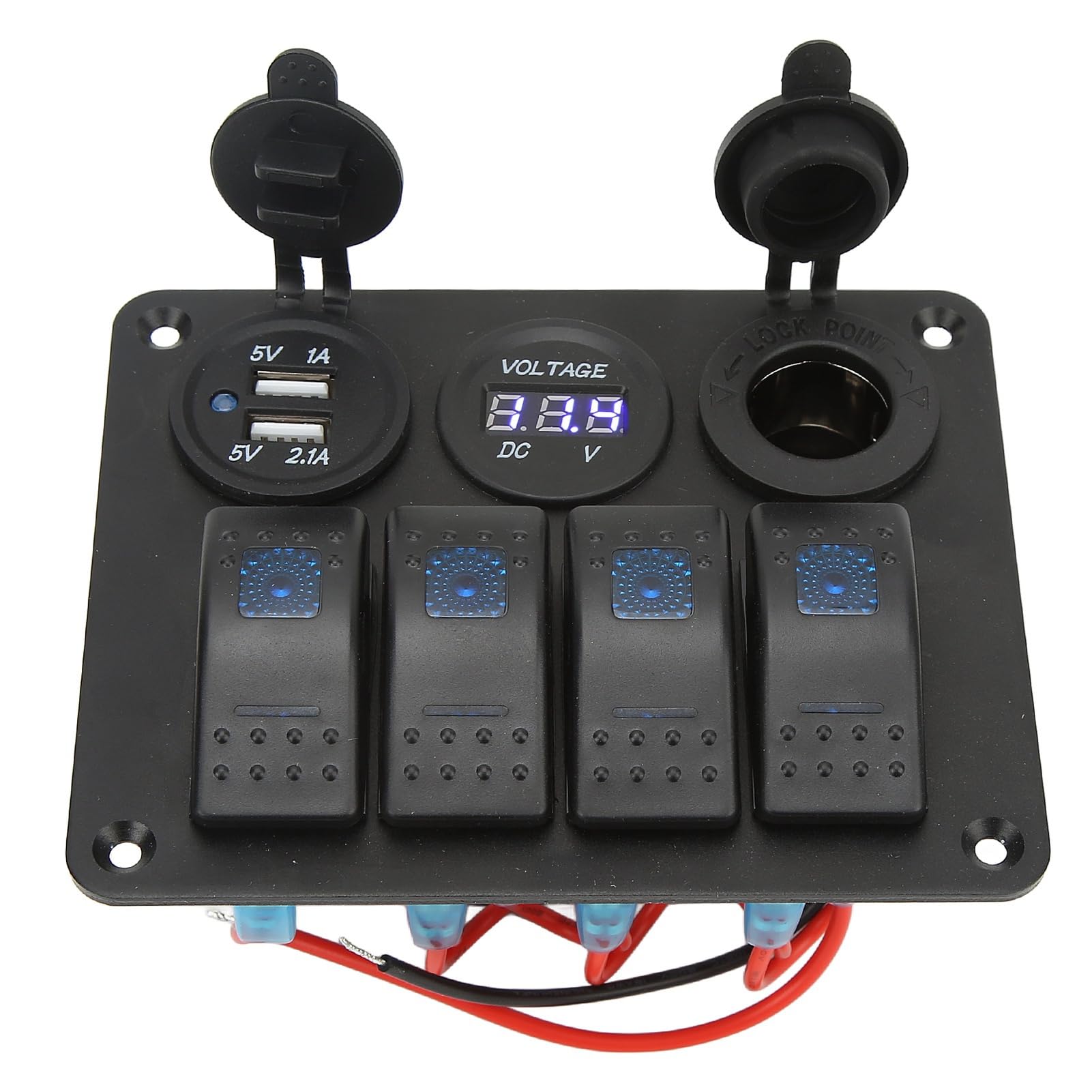 Pannello Interruttori a Levetta, Pannello Interruttori a Bilanciere a 4 Bande con Presa Accendisigari USB Attiva/disattiva Pannello Interruttori Combinato per Barca Yacht