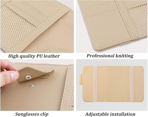Miniatura 5 de Organizador de visera de automóvil, para interior de automóvil, accesorios de cuero, bolsillo de almacenamiento para visera solar, bolsa para