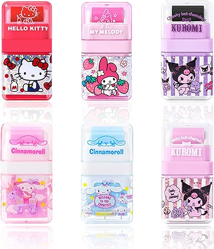 Paquete de 6 borradores creativos Kawaii de dibujos animados, divertidos borradores con cubierta y rodillo de limpieza para niños, suministros de
