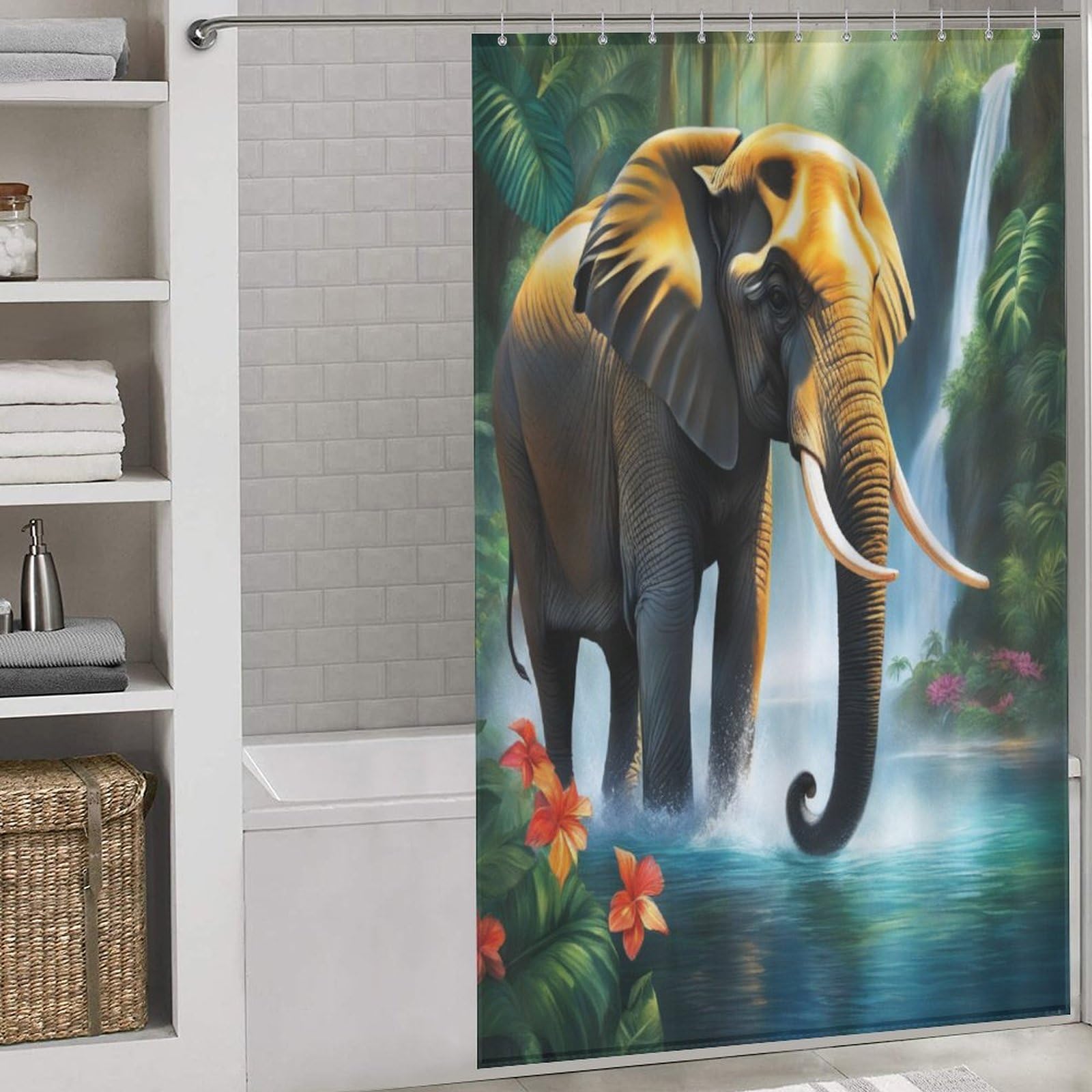 Rideau de douche éléphant pour salle de bain familiale en polyester lavable