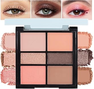 6-Color Eyeshadow Palette Makeup,Velvety Matte & Shimmer Eyeshadow Blend,Warm Peach & Rose Gold Tones Eye Makeup, Long-Lasting Naturing-Looking,Built-In Mirror#02